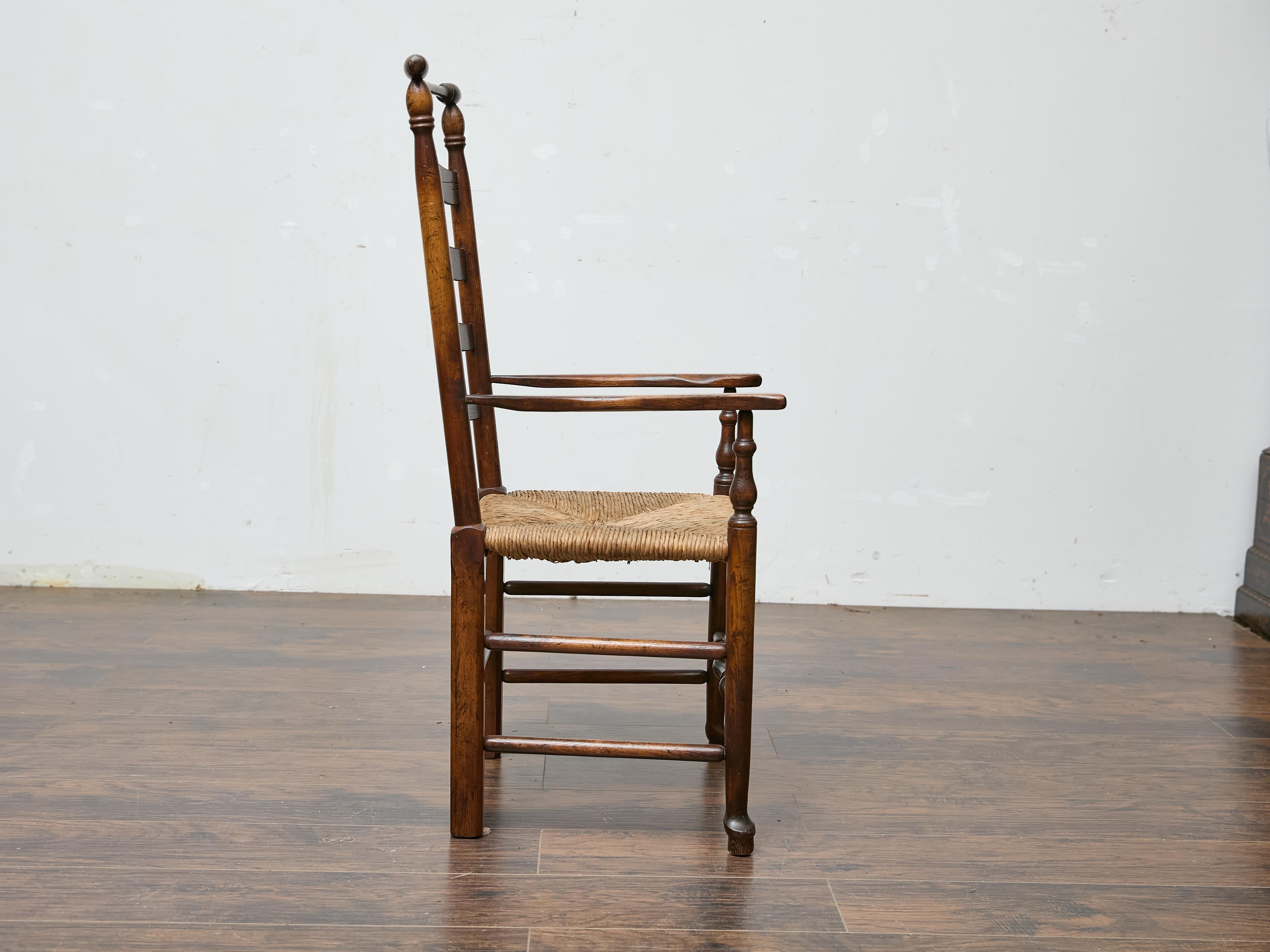 Set of Six Midcentury Ladder-Back Dining Room Chairs with Rush Seats 9