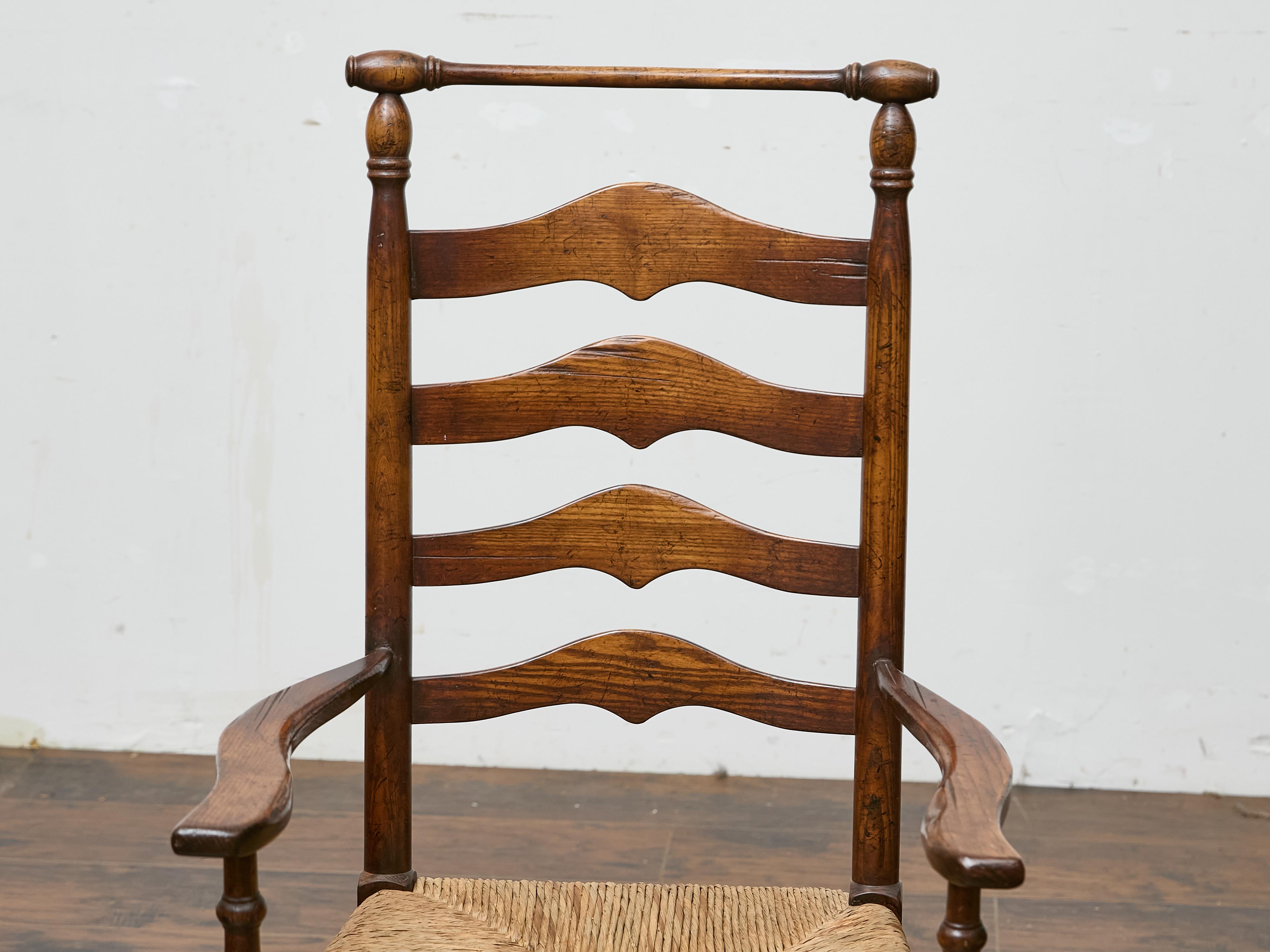 Set of Six Midcentury Ladder-Back Dining Room Chairs with Rush Seats 10