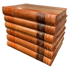 Set of Six Midcentury Leather Bound Swedish Books of Knowledge, Dated 1949