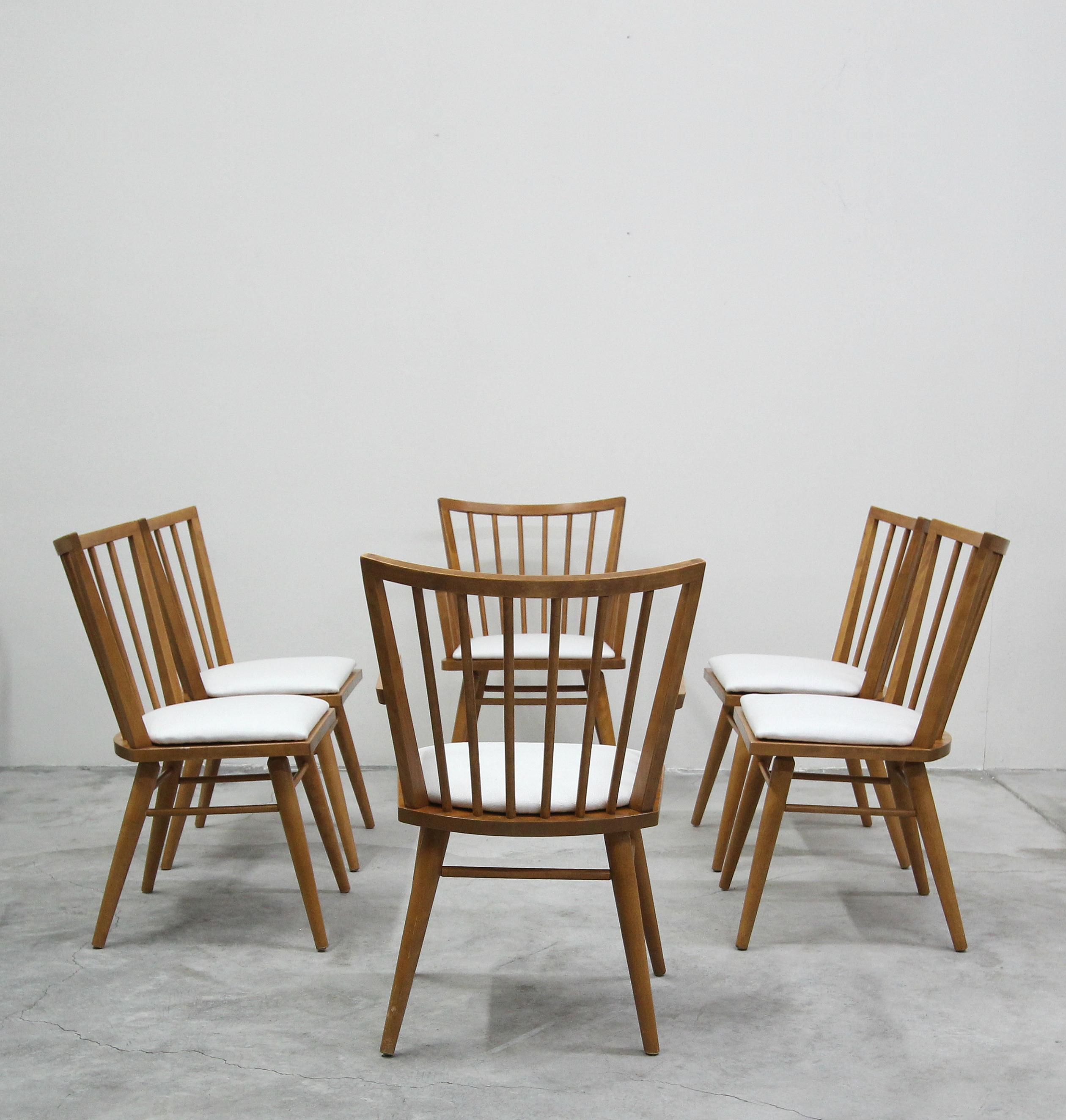 Mid-Century Modern Set of Six Midcentury Maple Spindle Back Dining Chairs by Conant Ball