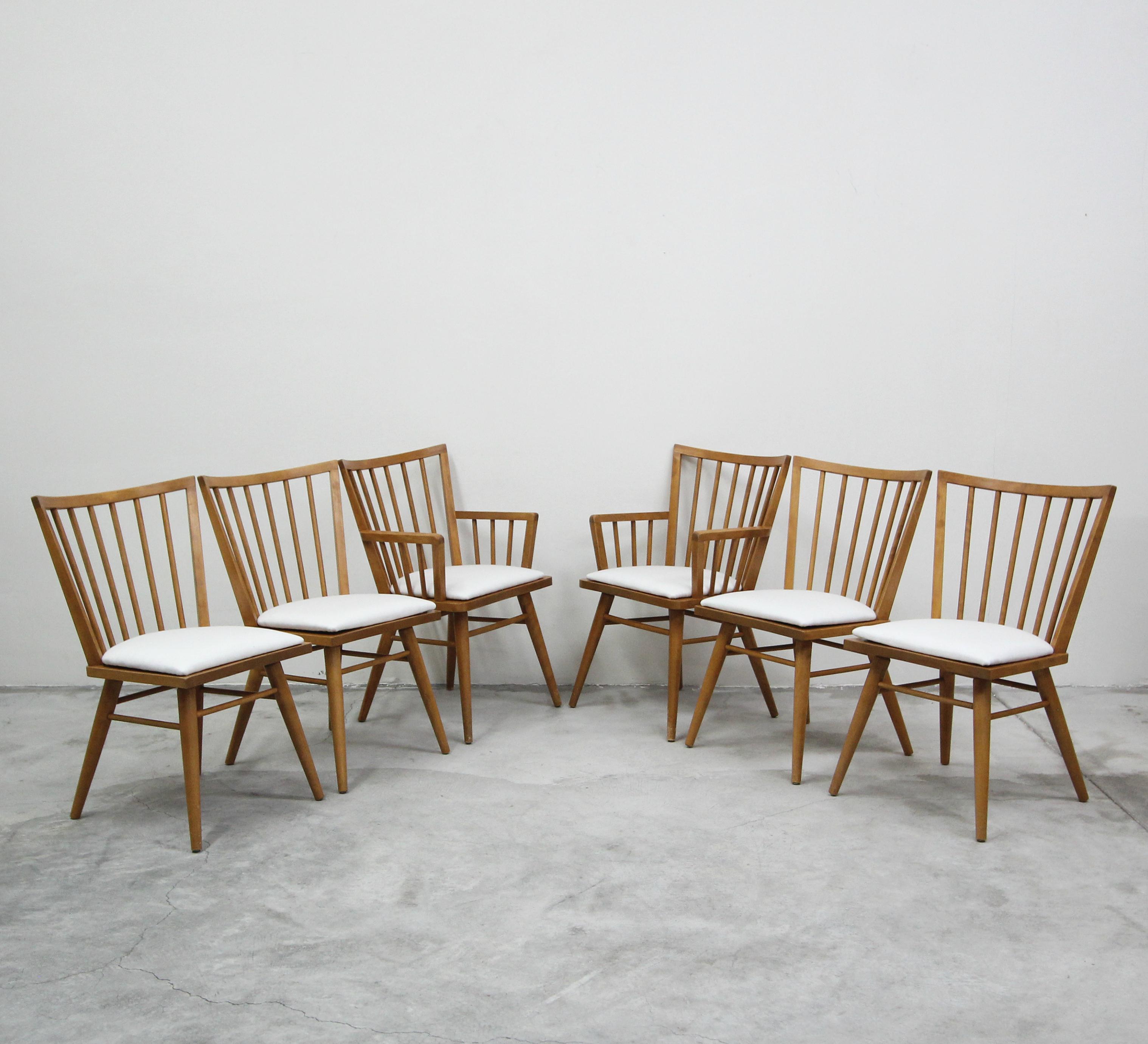 Set of Six Midcentury Maple Spindle Back Dining Chairs by Conant Ball In Excellent Condition In Las Vegas, NV