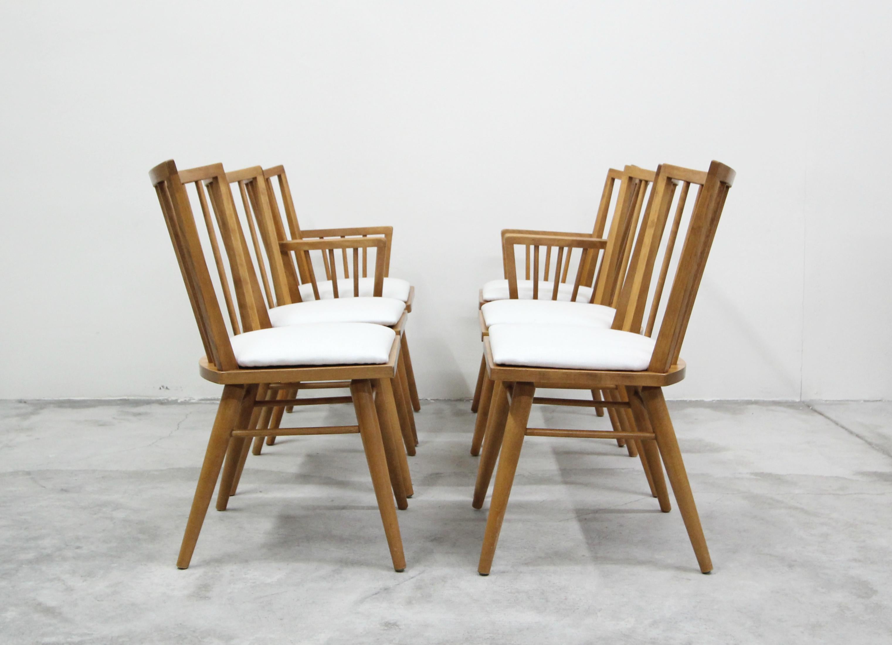 20th Century Set of Six Midcentury Maple Spindle Back Dining Chairs by Conant Ball