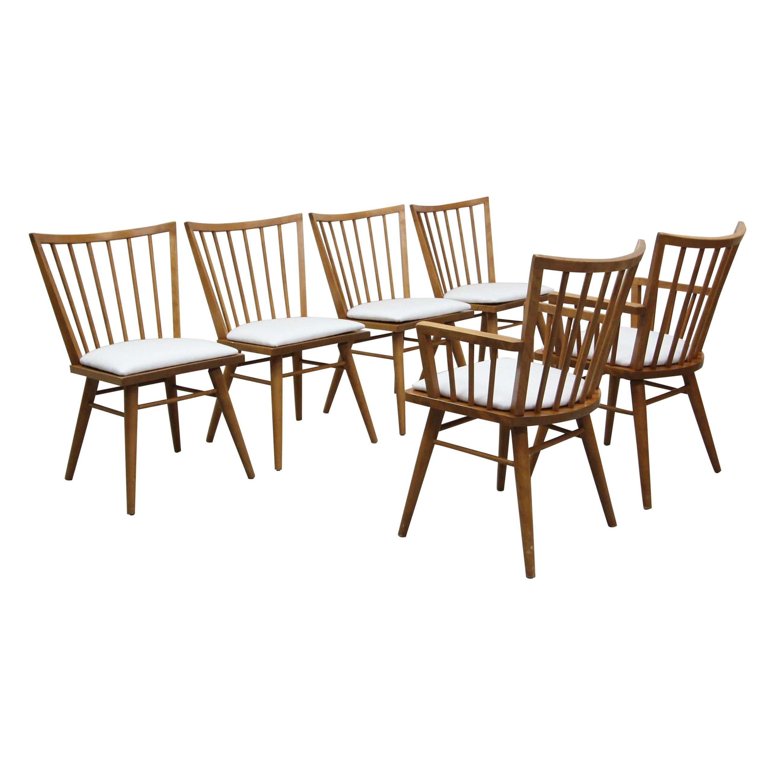Set of Six Midcentury Maple Spindle Back Dining Chairs by Conant Ball