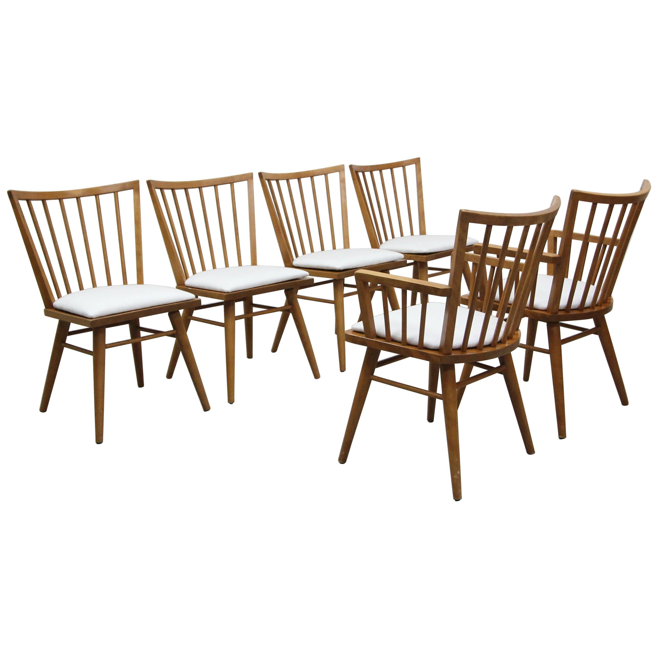 Set of Six Midcentury Maple Spindle Back Dining Chairs by Conant Ball