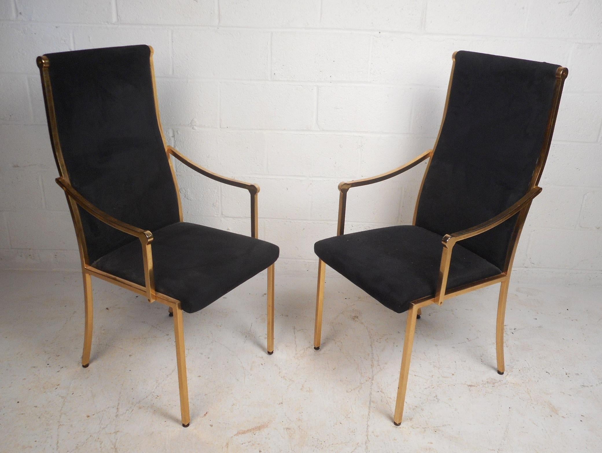 Mid-Century Modern Set of Six Midcentury Mastercraft Style Brass Frame Dining Chairs