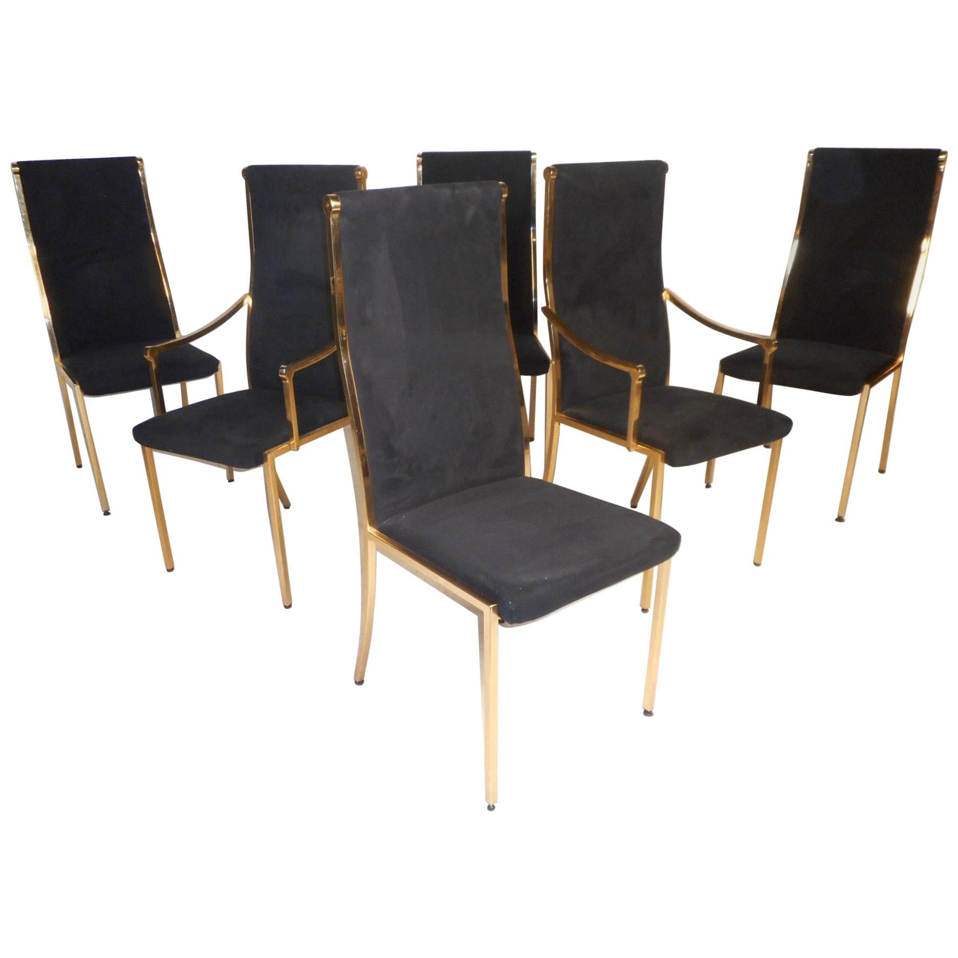 Set of Six Midcentury Mastercraft Style Brass Frame Dining Chairs