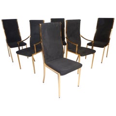 Set of Six Midcentury Mastercraft Style Brass Frame Dining Chairs