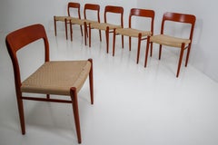 Set of Six Midcentury Model 75 Dining Chairs in Teak by Niels Ø. Møller