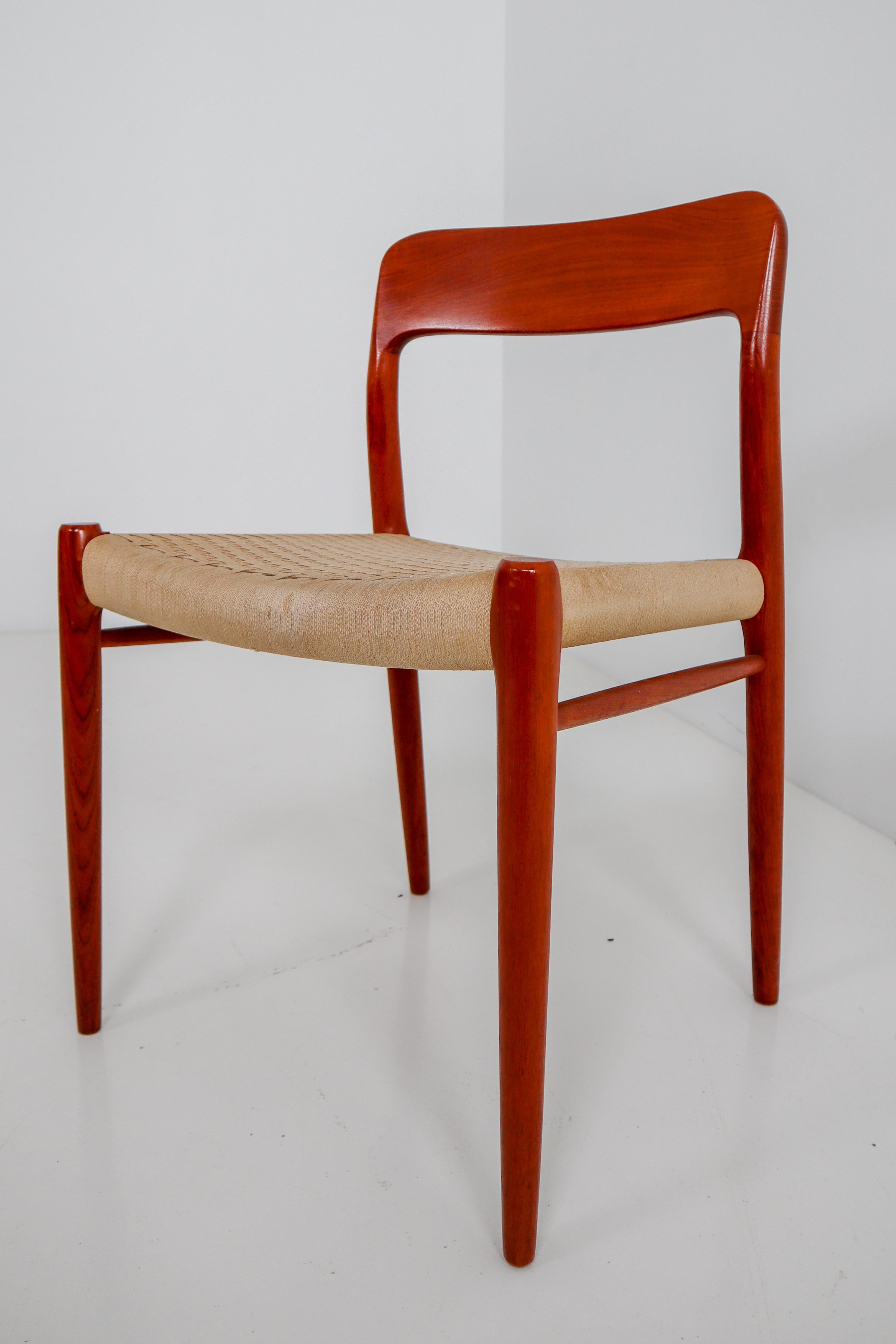 Danish Set of Six Midcentury Model 75 Dining Chairs in Teak by Niels Ø. Møller