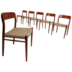 Set of Six Midcentury Model 75 Dining Chairs in Teak by Niels Ø. Møller