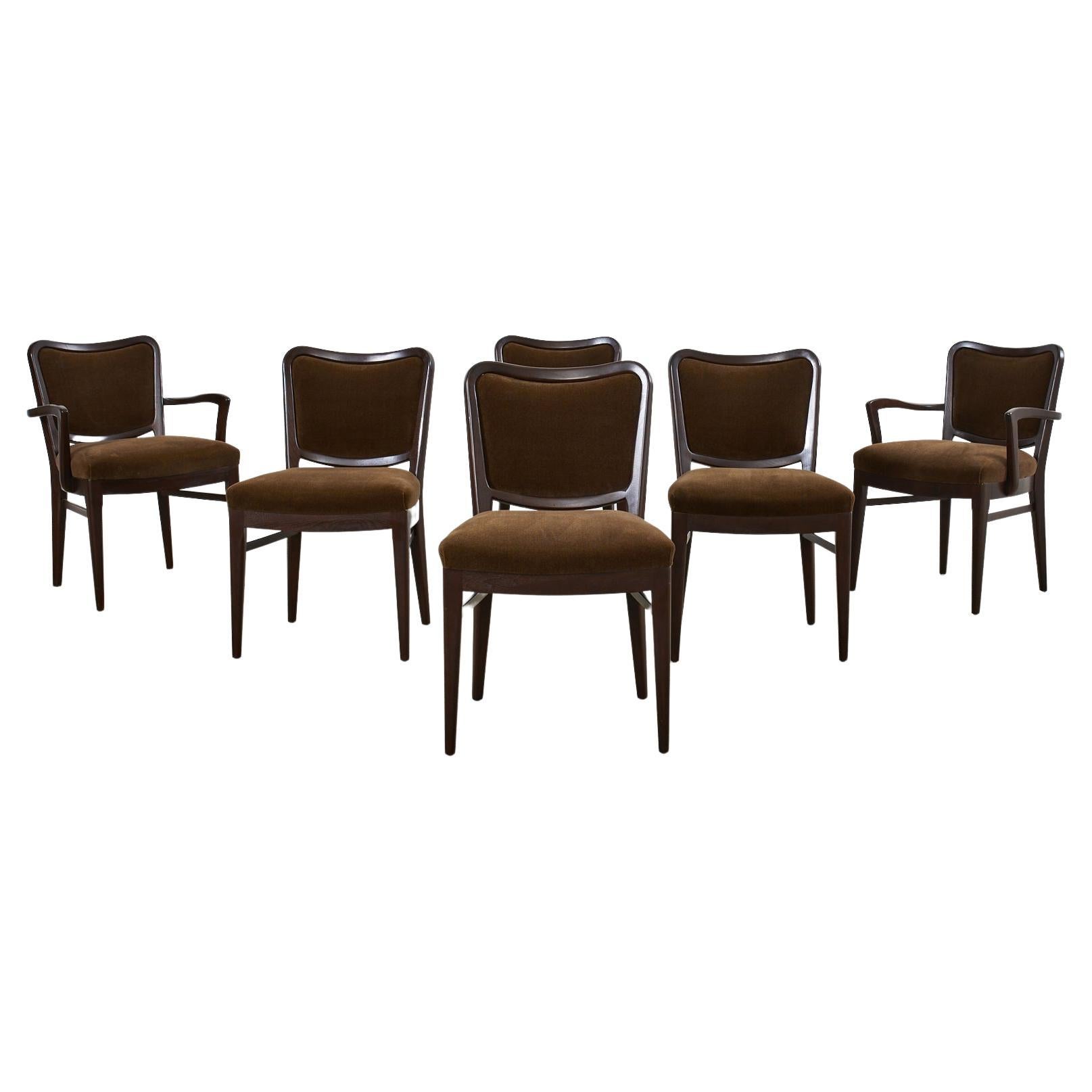 Set of Six Mid Century Oak Velvet Dining Chairs by at 1stDibs