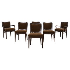 Set of Six Mid Century Oak Velvet Dining Chairs by Widdicomb