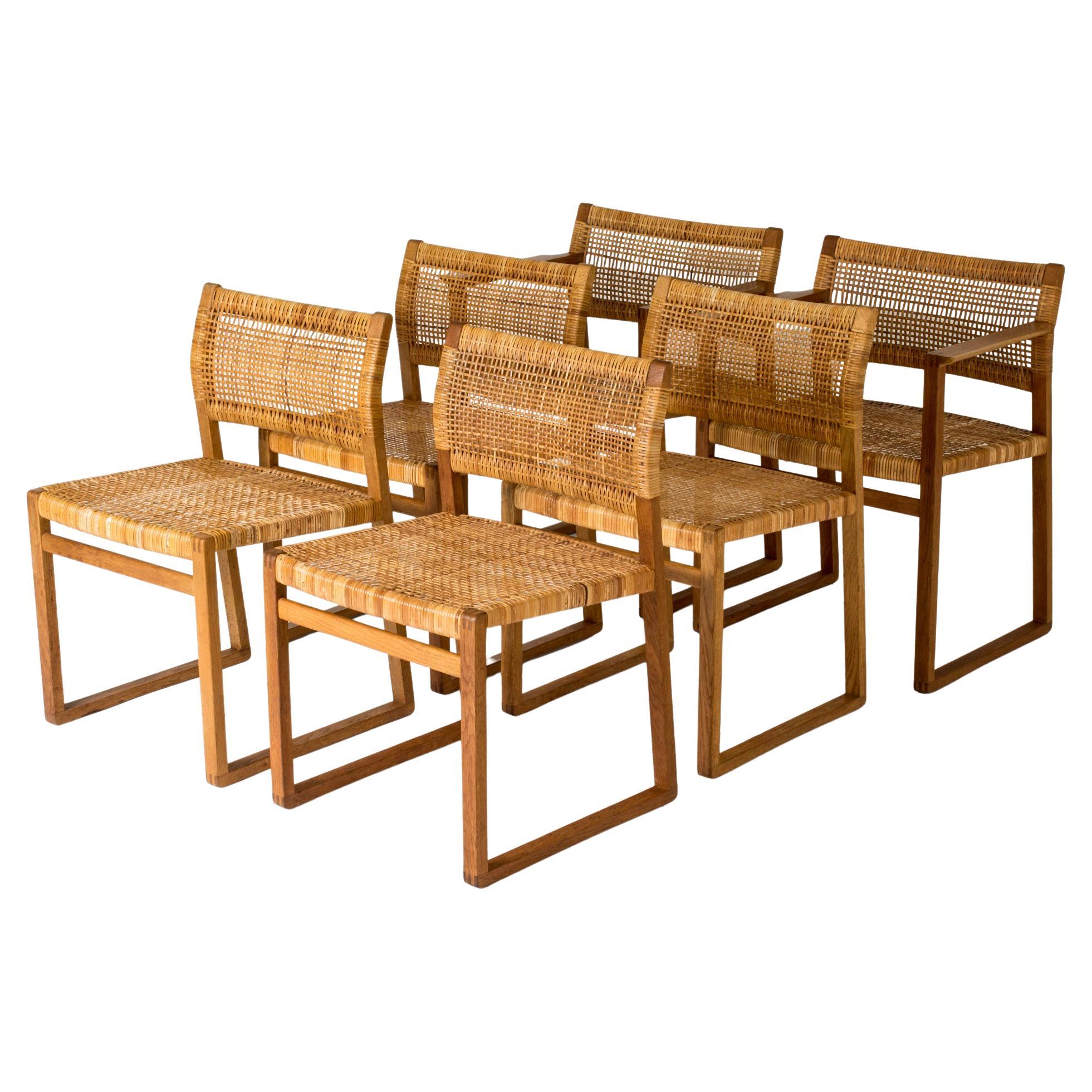 Set of six Midcentury Rattan Dining chairs by Børge Mogensen, Denmark, 1960s