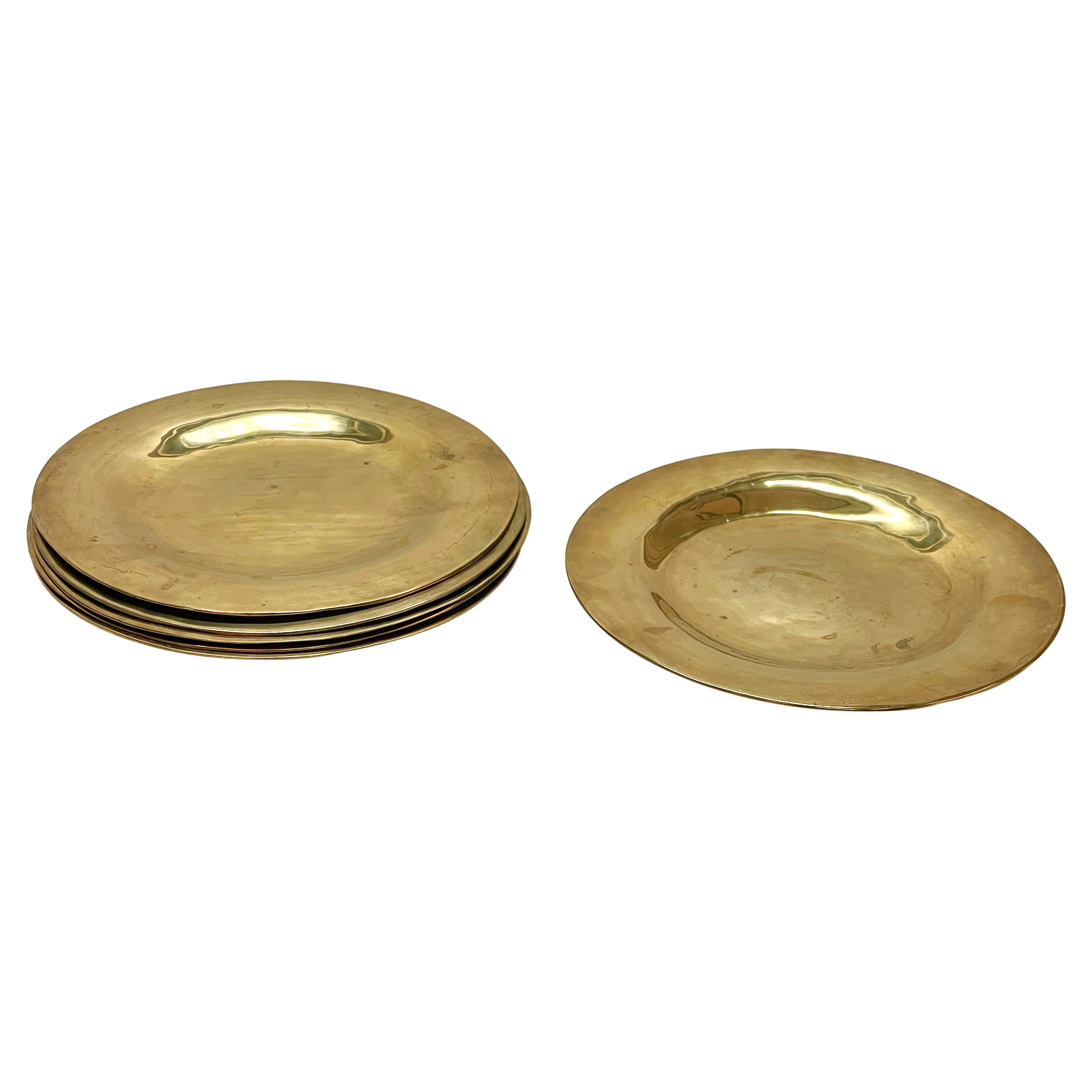 Set of Six Midcentury Round Brass Italian Dinner Plates, 1970s