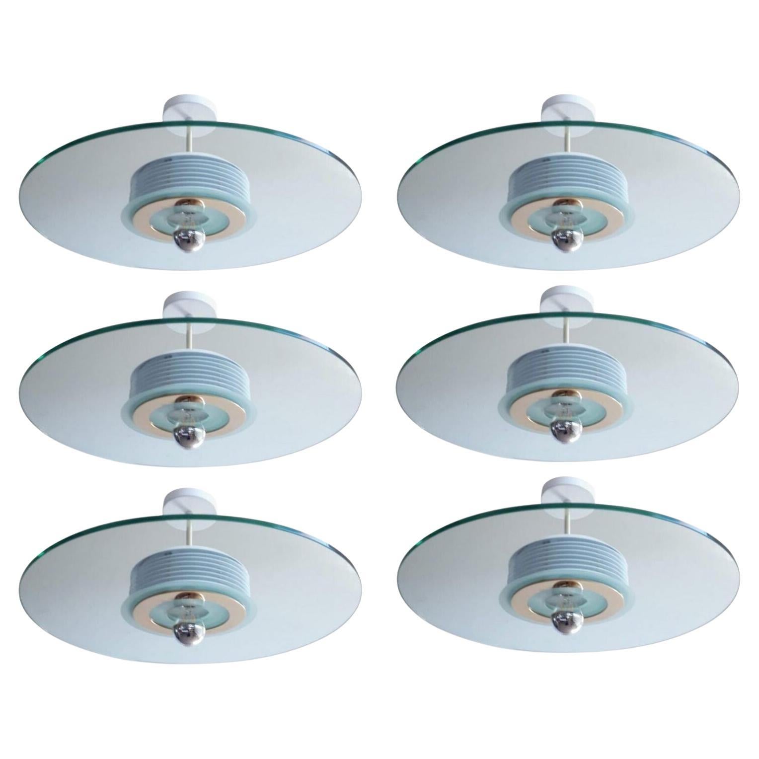 Set of Six Midcentury Semi Flush Mounts by Fratelli Martini . Italy, 1970's.