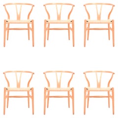 Set of Six Midcentury Wishbone Chairs in Patinated Oak by Hans Wegner, 1960s