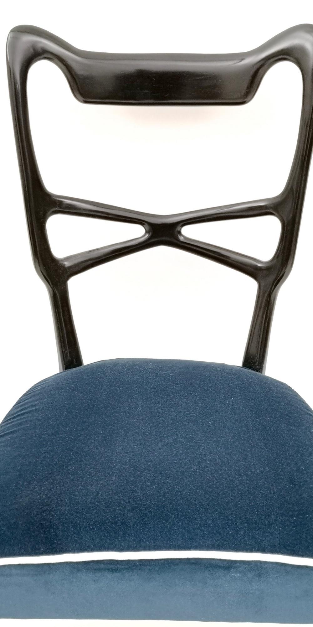Juego Vintage de Seis Sillas de Comedor de Terciopelo Azul al Estilo de Ulrich, Italia 4