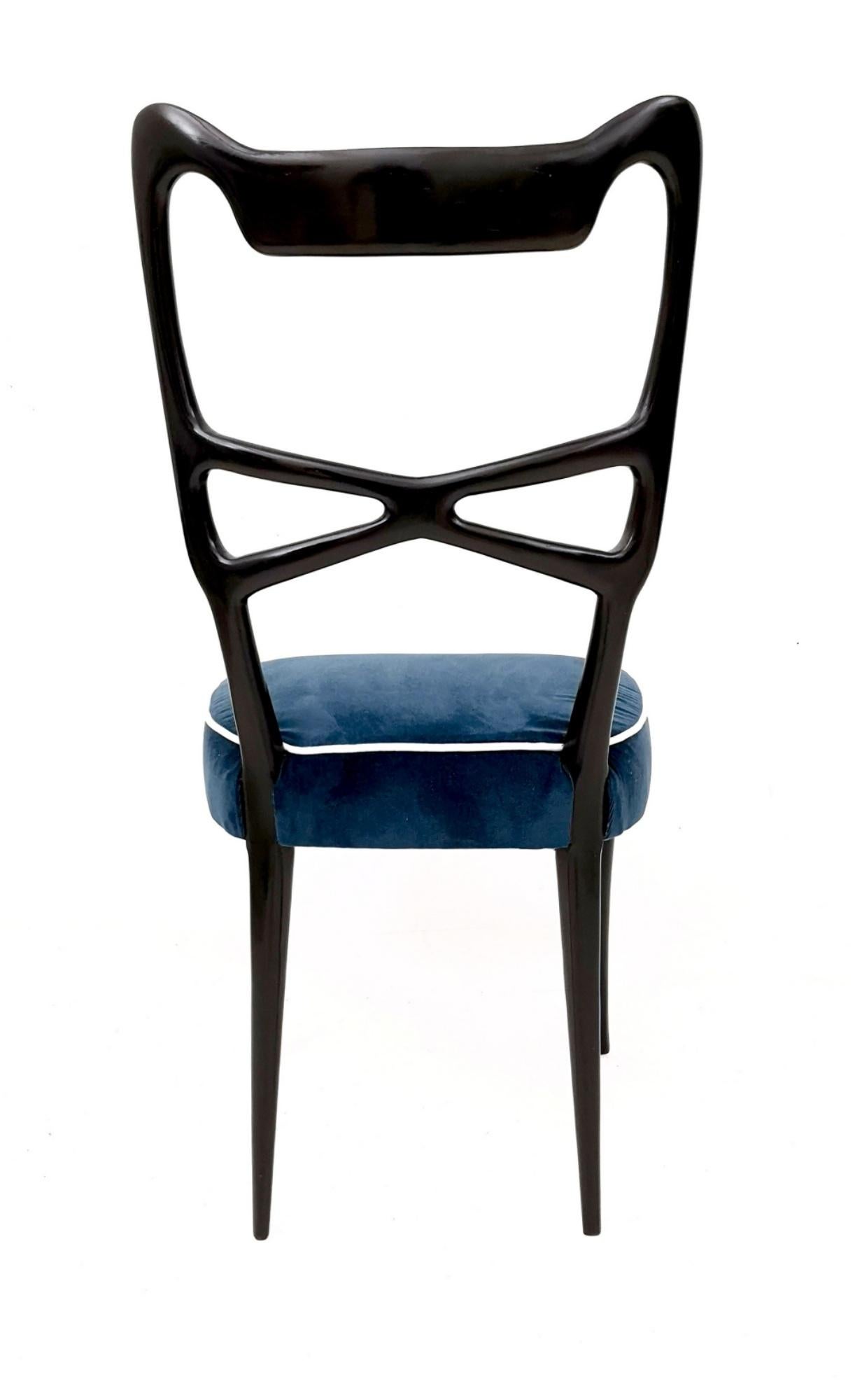 Juego Vintage de Seis Sillas de Comedor de Terciopelo Azul al Estilo de Ulrich, Italia 1