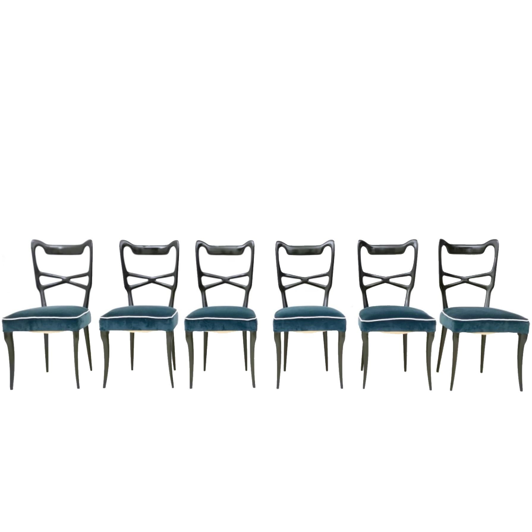 Set of Six 1950s Mahogany Italian Dining Chairs at 1stDibs