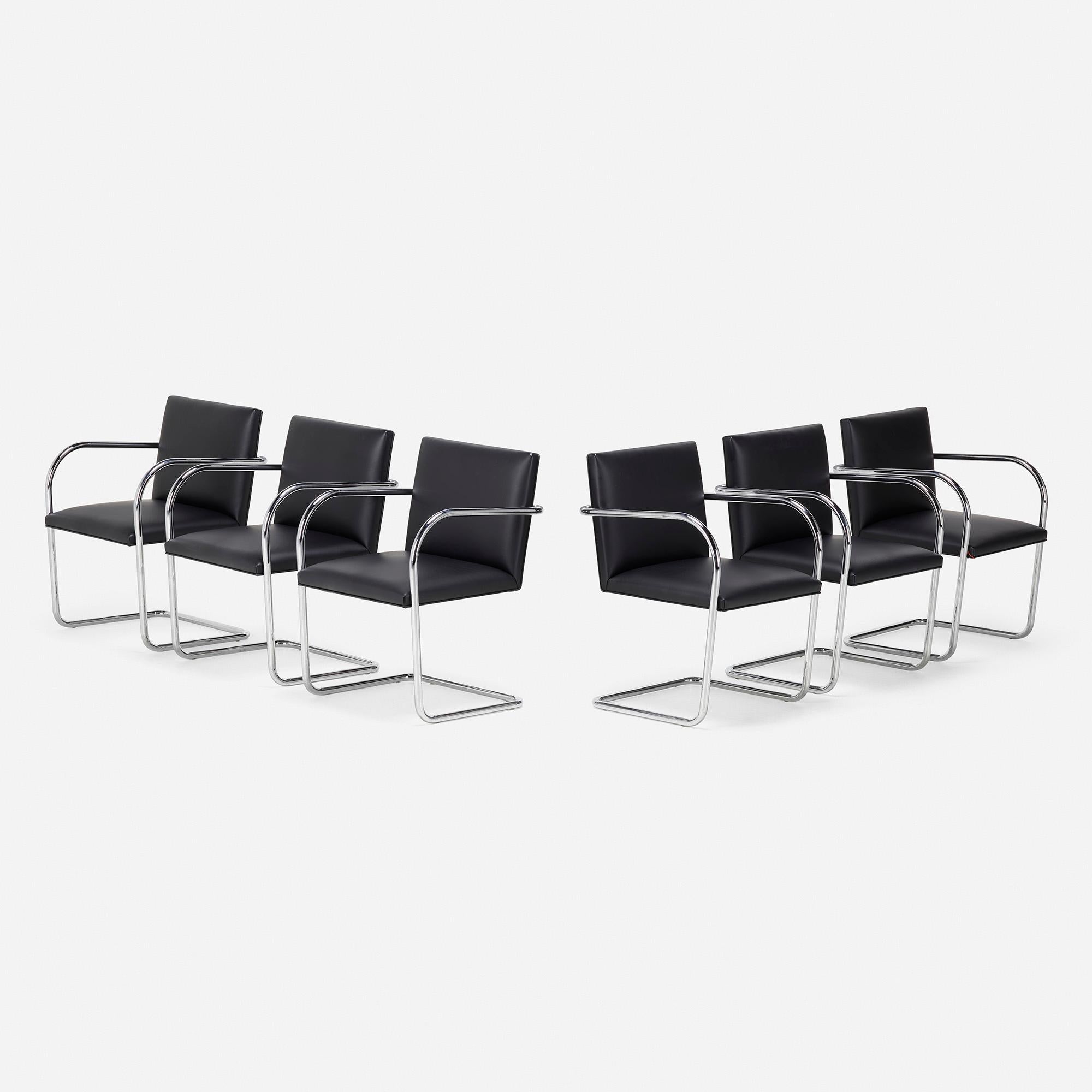 Made by: Knoll Studio, Germany, 1929 / c. 1990

Material: chrome-plated steel, leather

Size: 22.75 W × 22.5 D × 31.5 H in

Fabric manufacturer's label to underside of each example ‘Distributed by Knoll Inc.’.