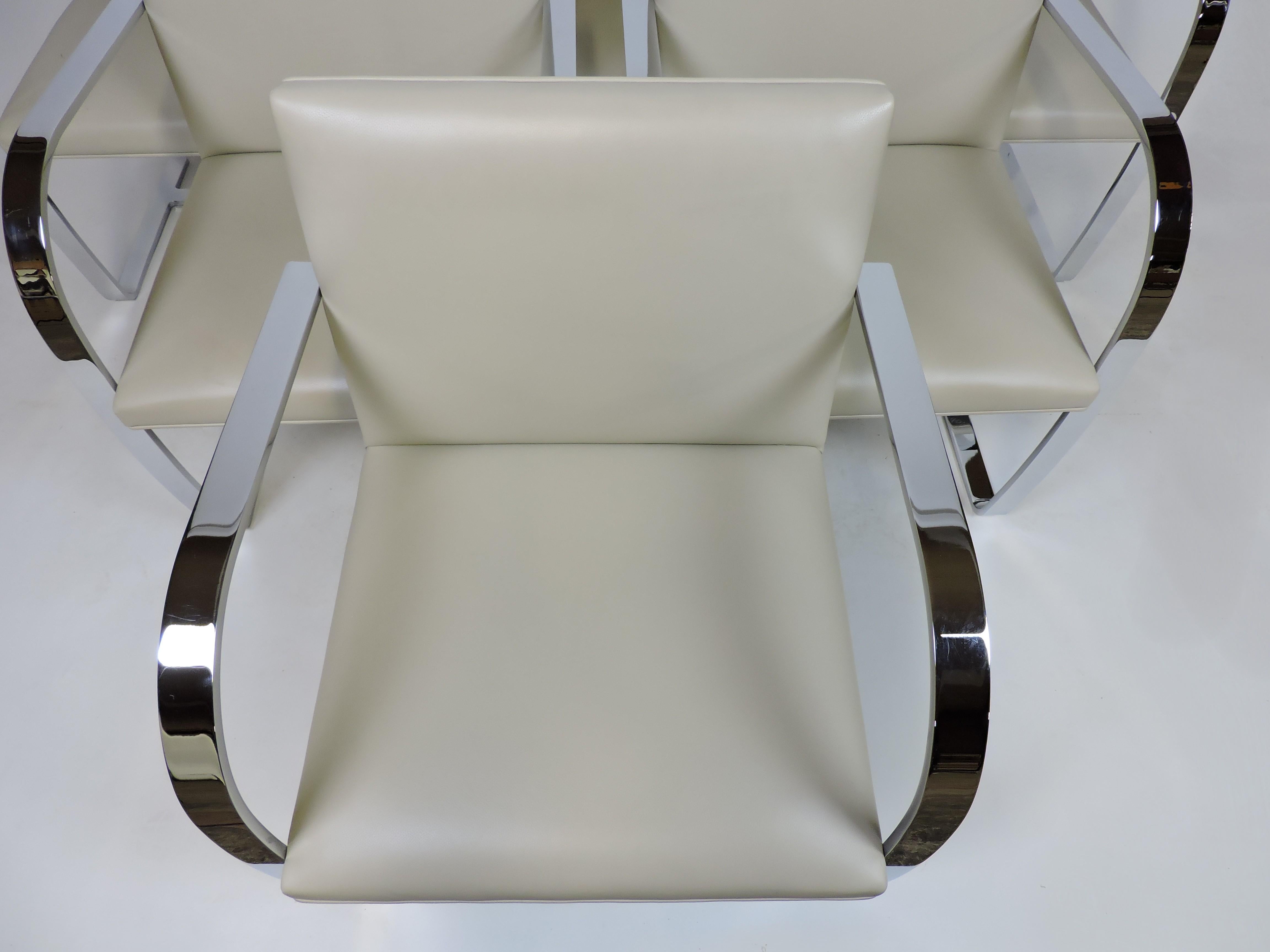 Set of six classic Brno chairs designed by Ludwig Mies van der Rohe in 1930 and manufactured in 2007 by Knoll. Simple and elegant cantilevered design that will never go out of style. These chairs have a steel frame with polished chrome plating, and