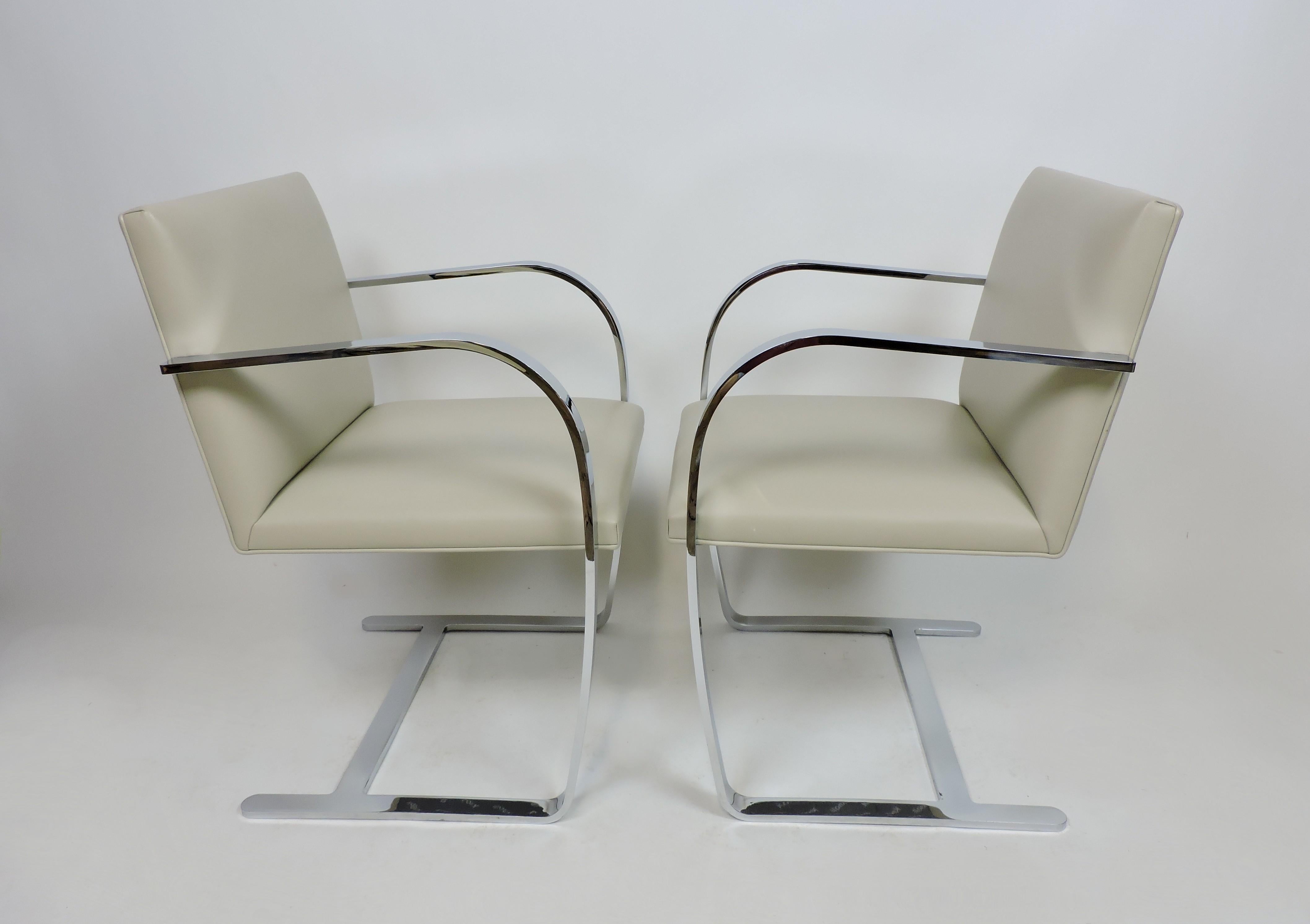 American Set of Six Mies van der Rohe for Knoll Brno Flat Bar Chrome and Leather Chairs 