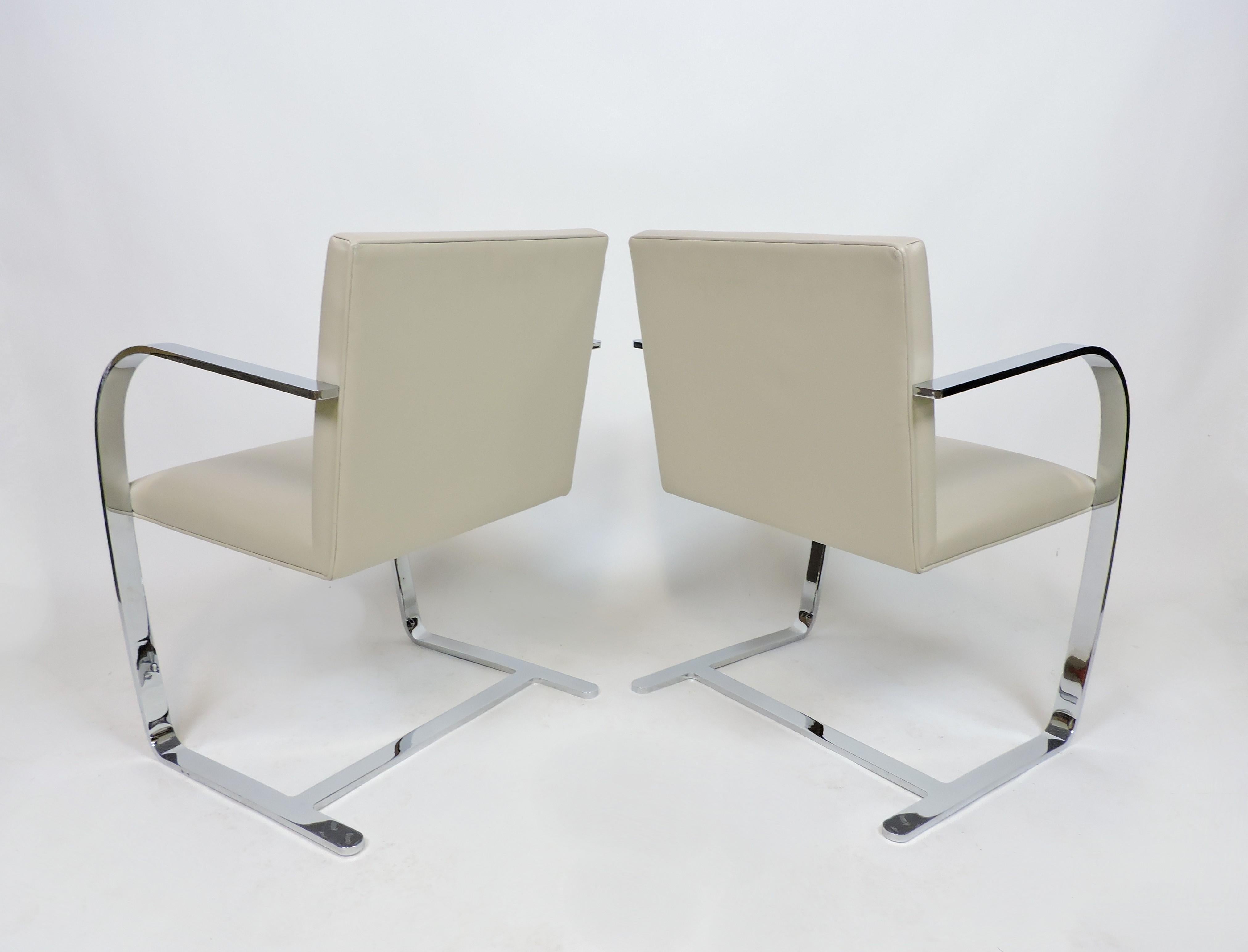 Contemporary Set of Six Mies van der Rohe for Knoll Brno Flat Bar Chrome and Leather Chairs 