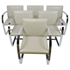 Set of Six Mies van der Rohe for Knoll Brno Flat Bar Chrome and Leather Chairs