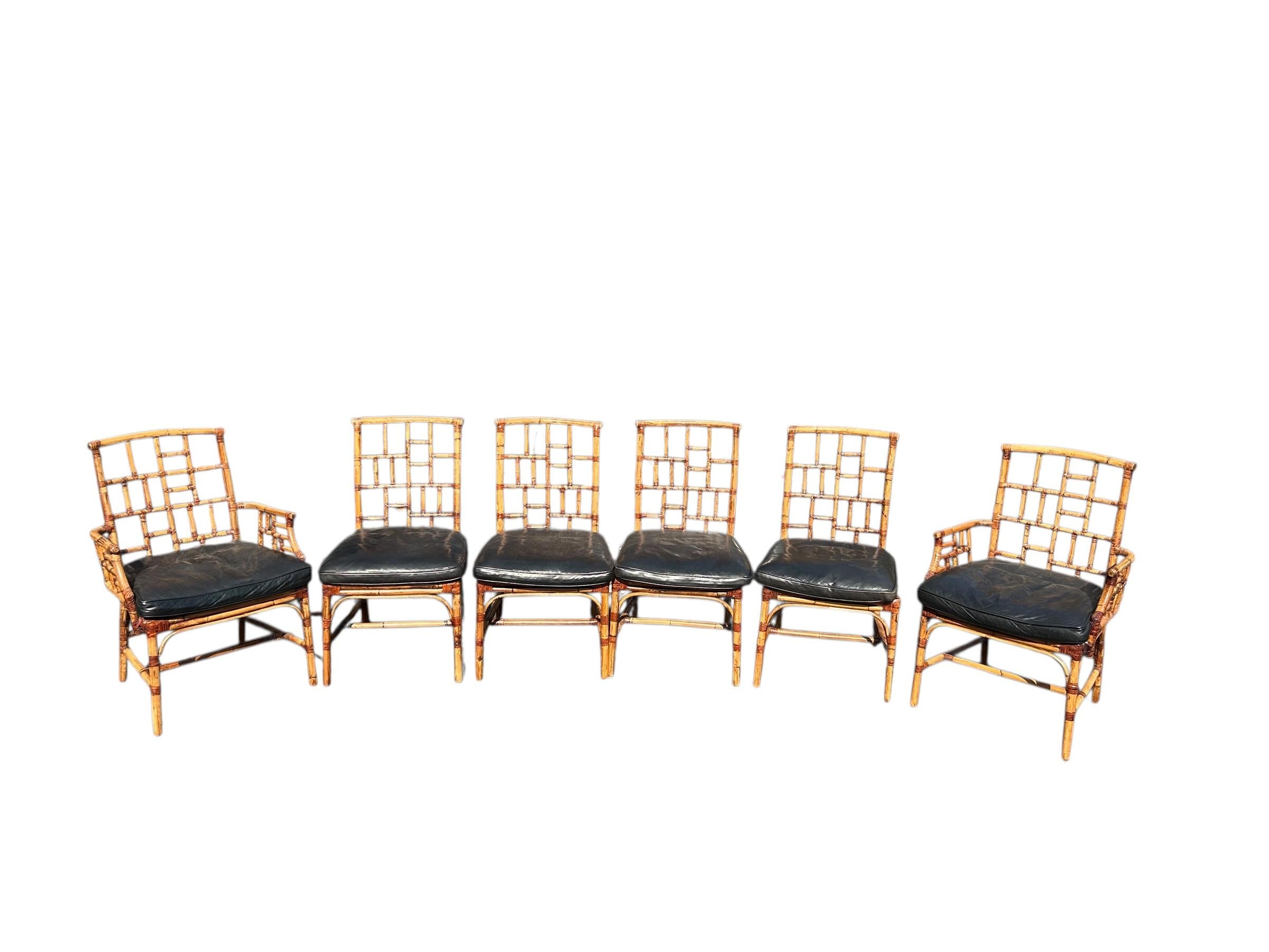 Sechser-Set Milling Road von Baker Furniture Rattan-Esszimmerstühle im Zustand „Gut“ im Angebot in Chapel Hill, NC