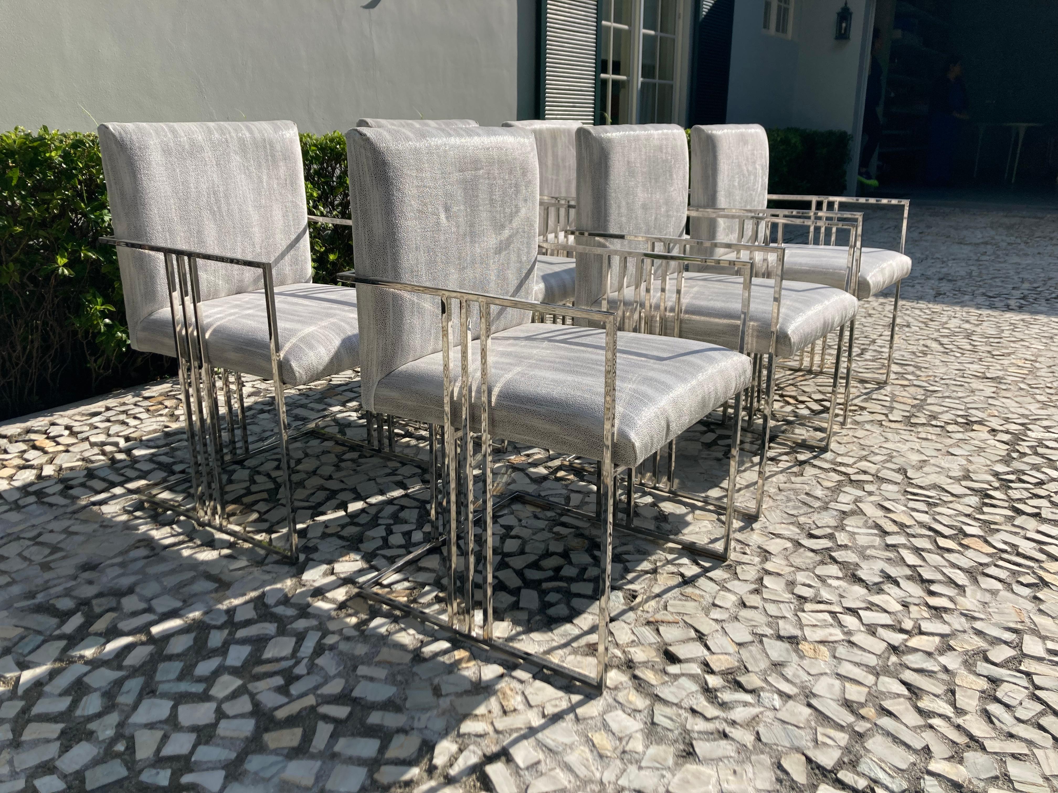 Set of Six Milo Baughman Chrome Dining Chairs For Sale 4