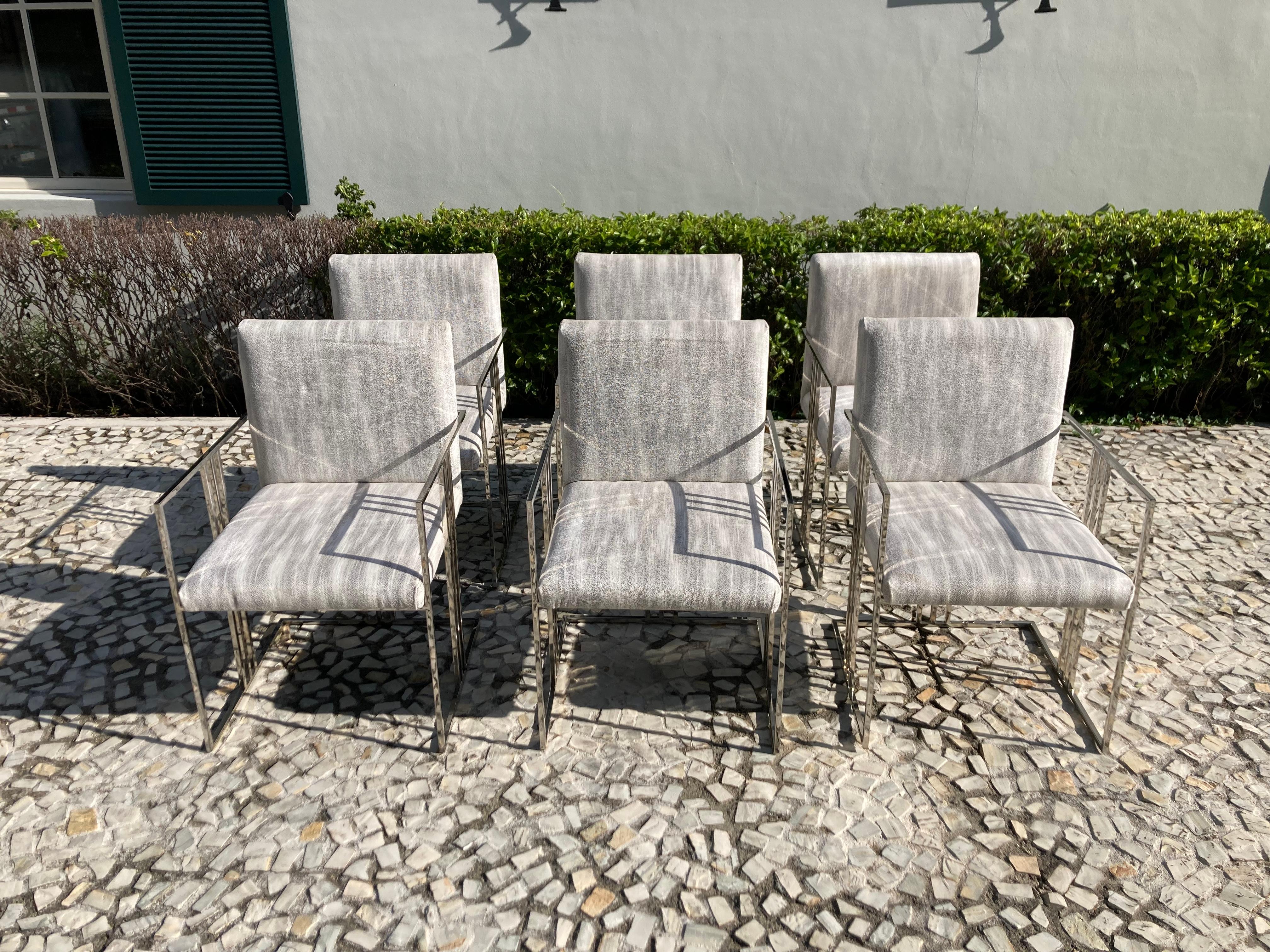 Set of six Milo Baughman chrome dining chairs.