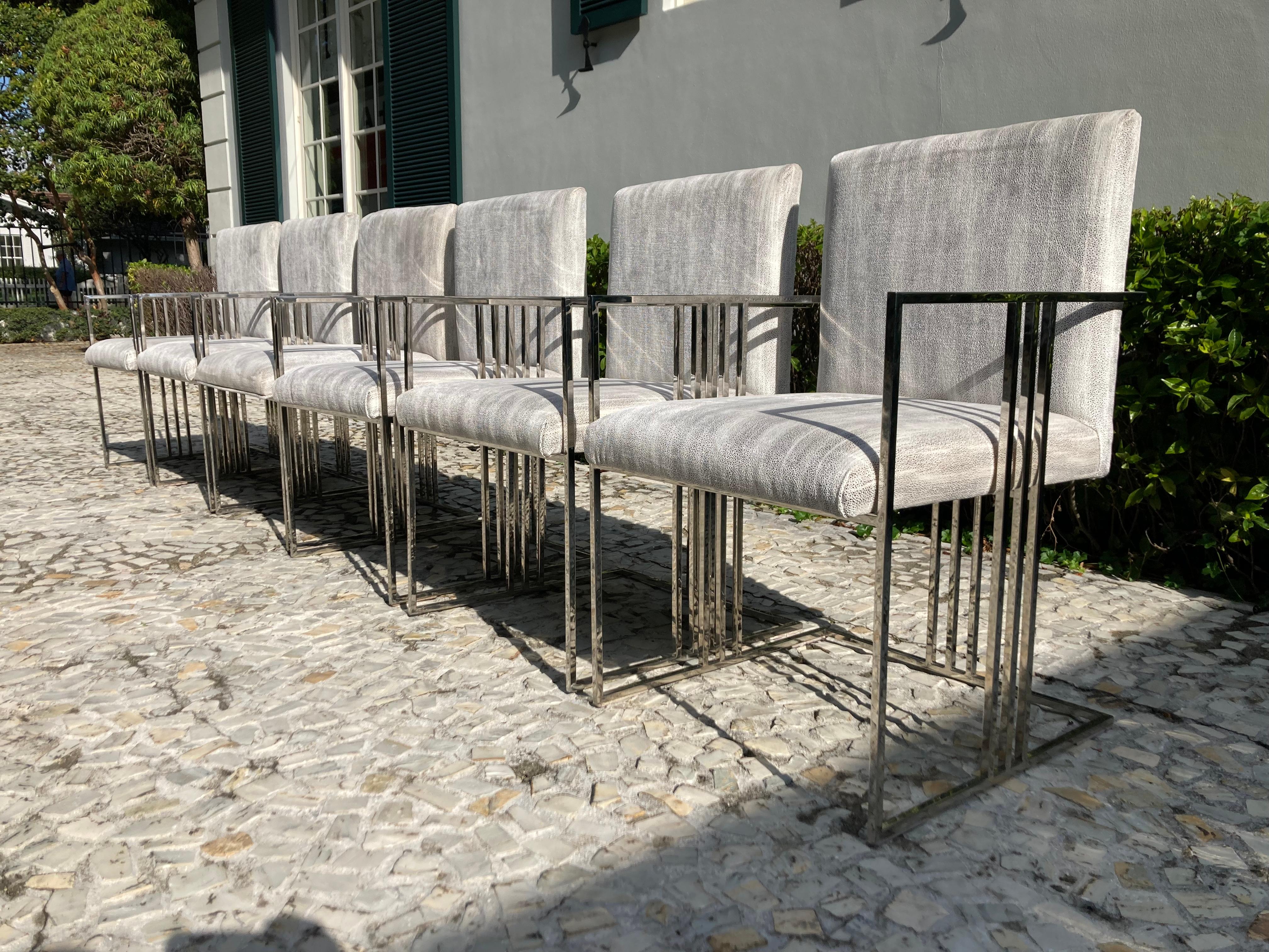 American Set of Six Milo Baughman Chrome Dining Chairs For Sale