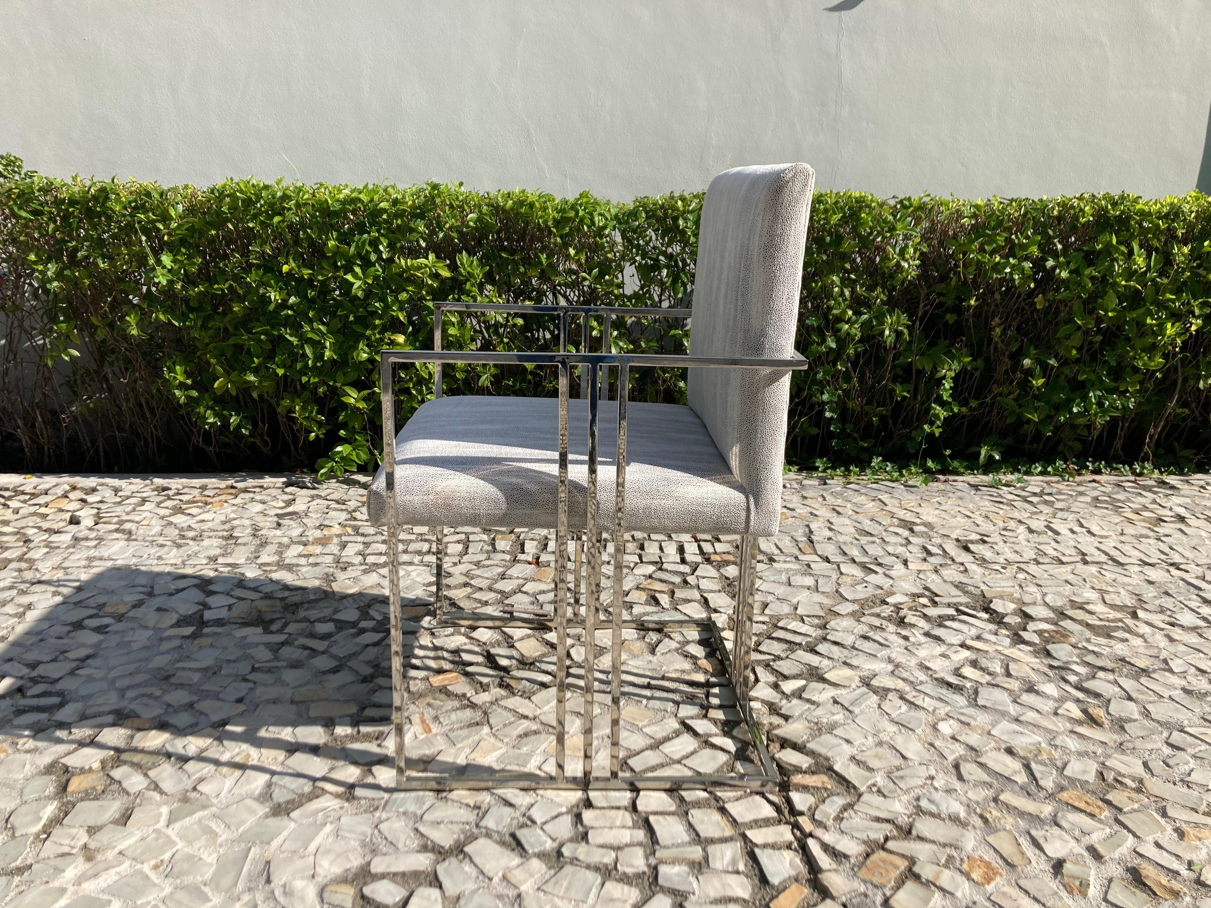 Late 20th Century Set of Six Milo Baughman Chrome Dining Chairs For Sale