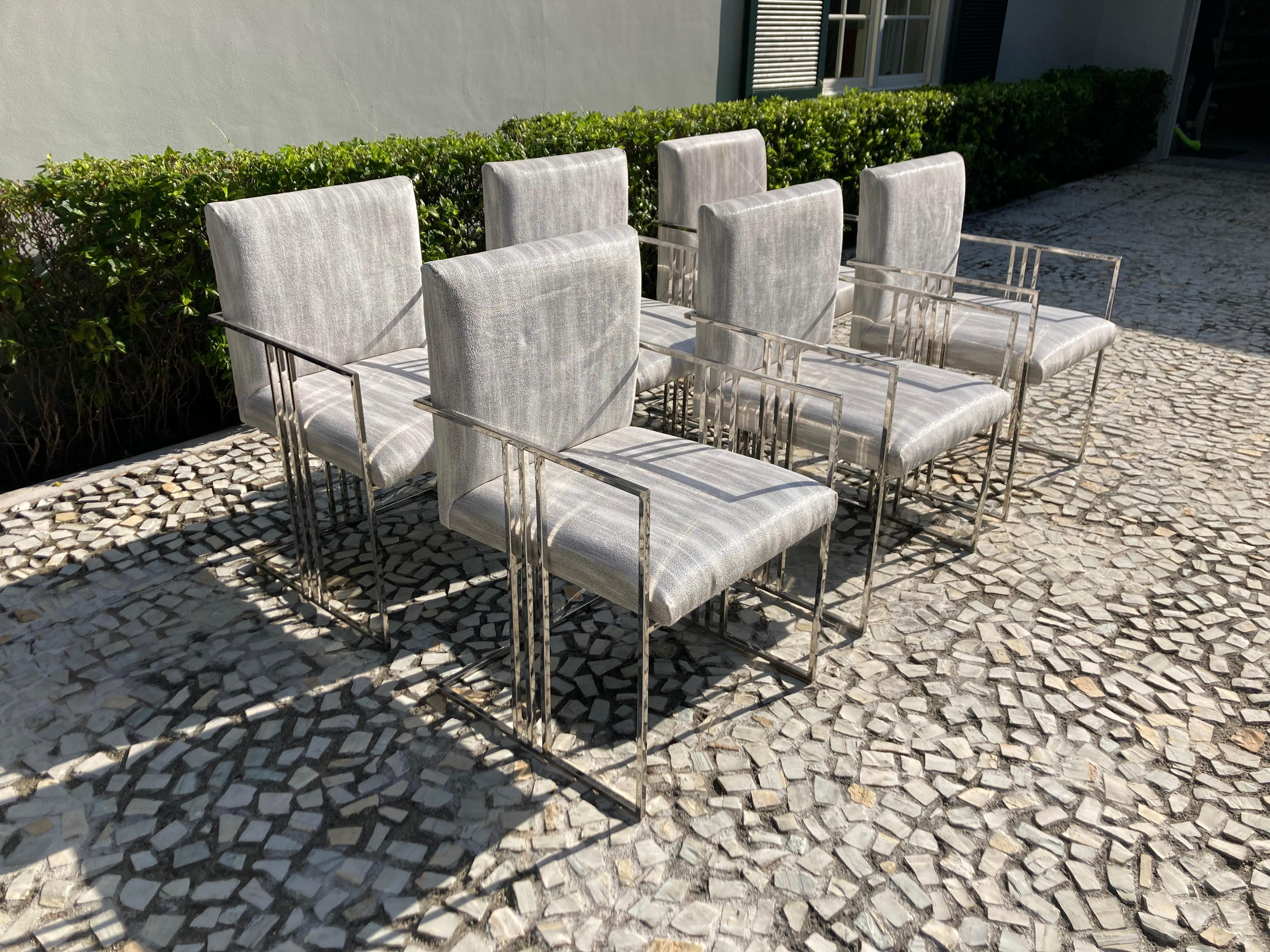 Set of Six Milo Baughman Chrome Dining Chairs For Sale 2