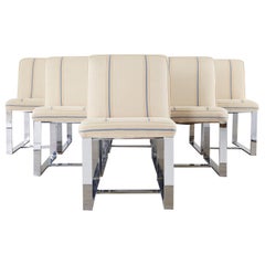 Set of Six Milo Baughman Chrome Flat Bar Dining Chairs