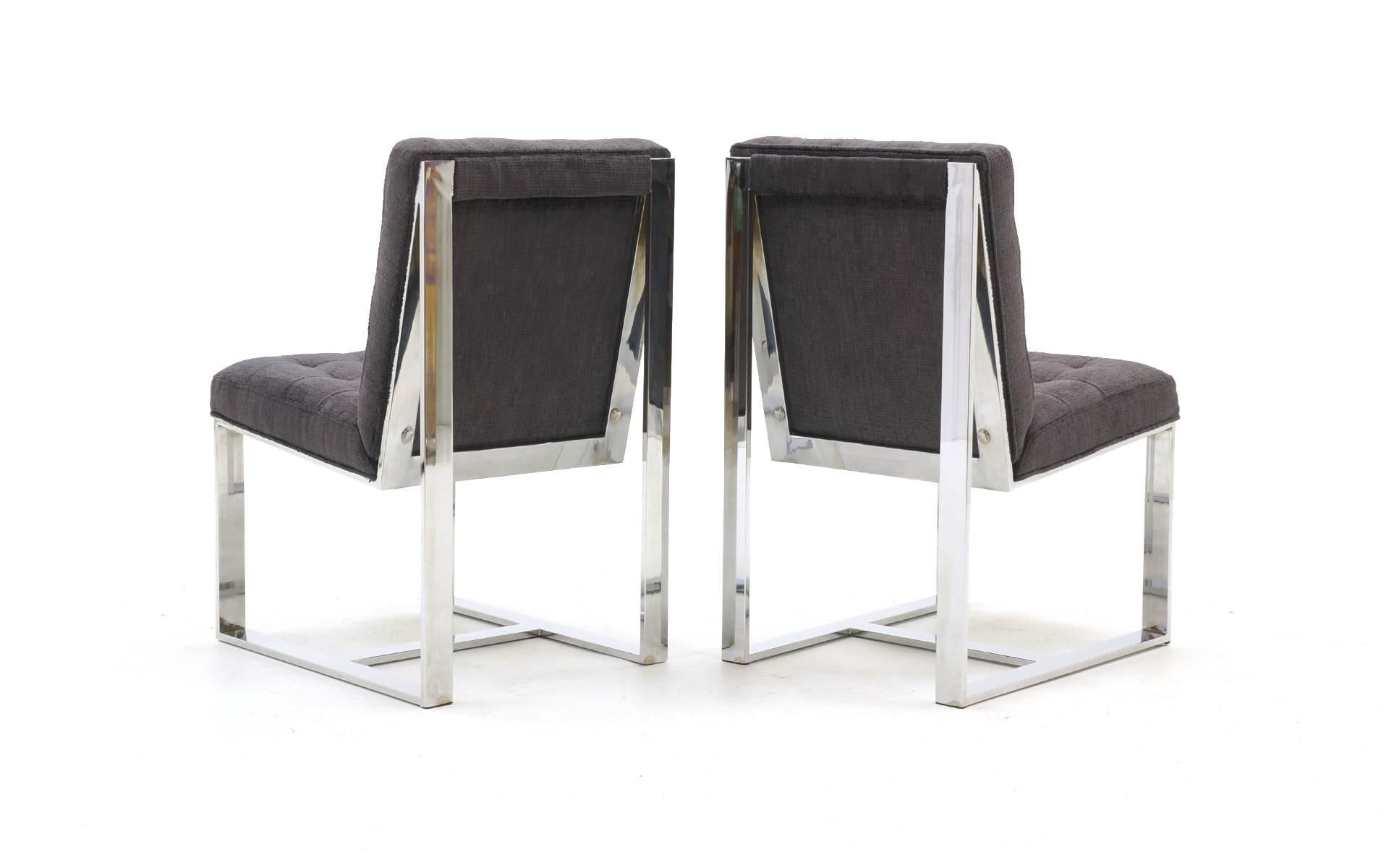 Late 20th Century Set of Six Milo Baughman Dining Chairs, Chrome and Chaneille Fabric