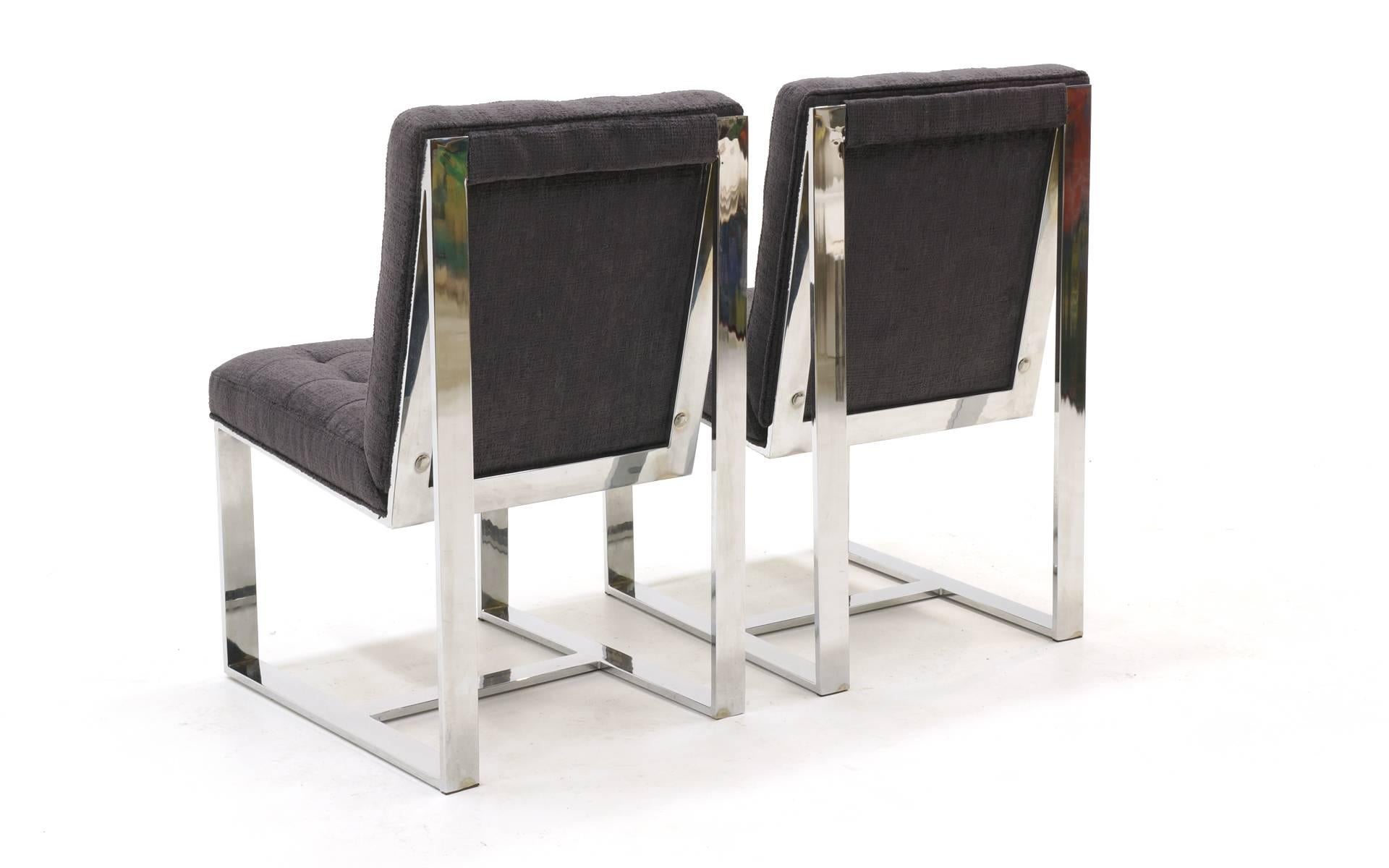 Set of Six Milo Baughman Dining Chairs, Chrome and Chaneille Fabric 1