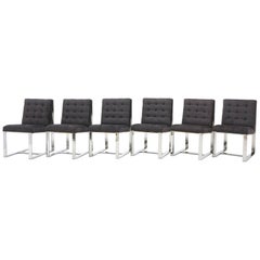 Set of Six Milo Baughman Dining Chairs, Chrome and Chaneille Fabric