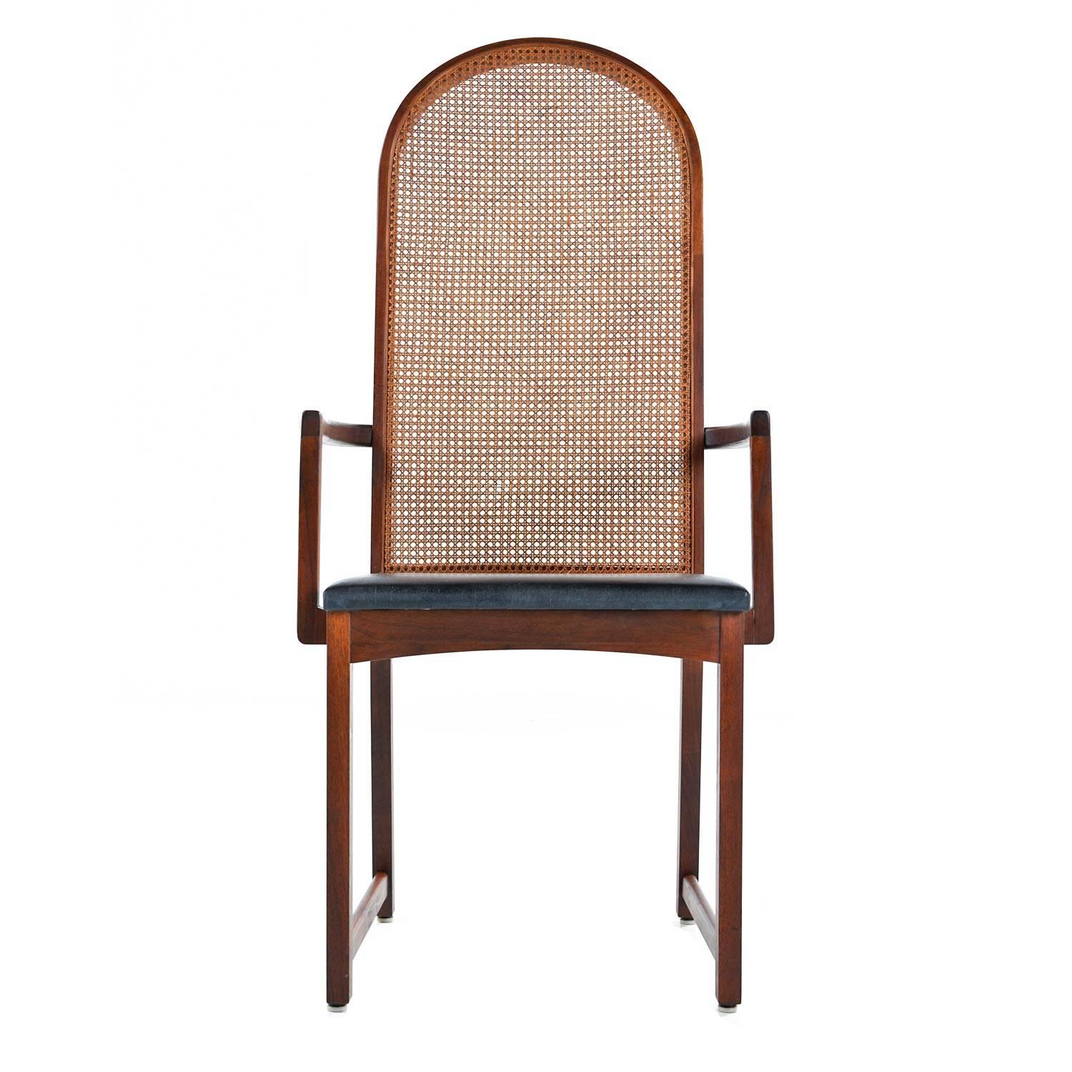 Mid-Century Modern Set of Six Milo Baughman for Dillingham Walnut Cane Back Dining Chairs