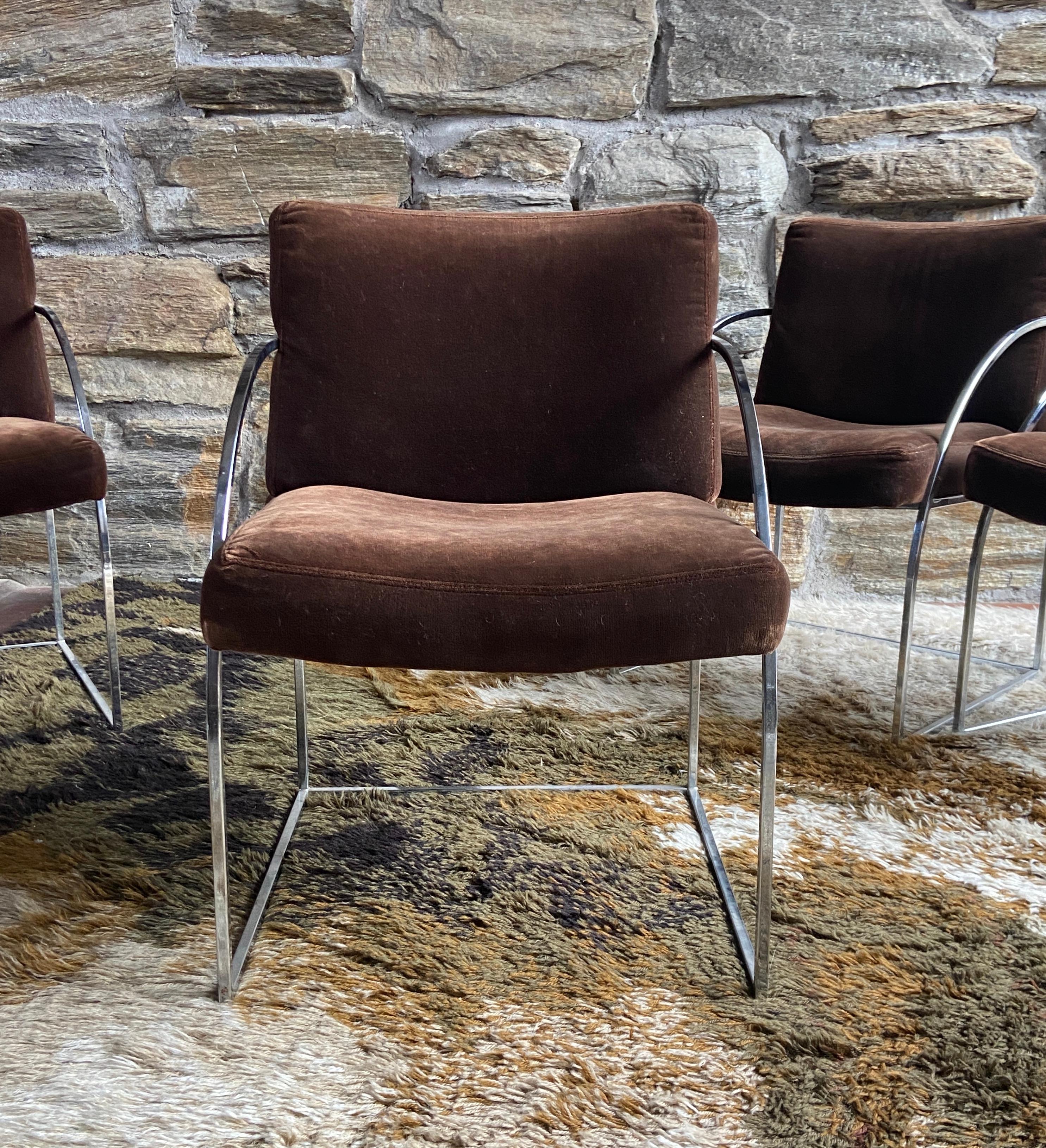 American Set of six Milo Baughman for Thayer Coggin chrome dining chairs