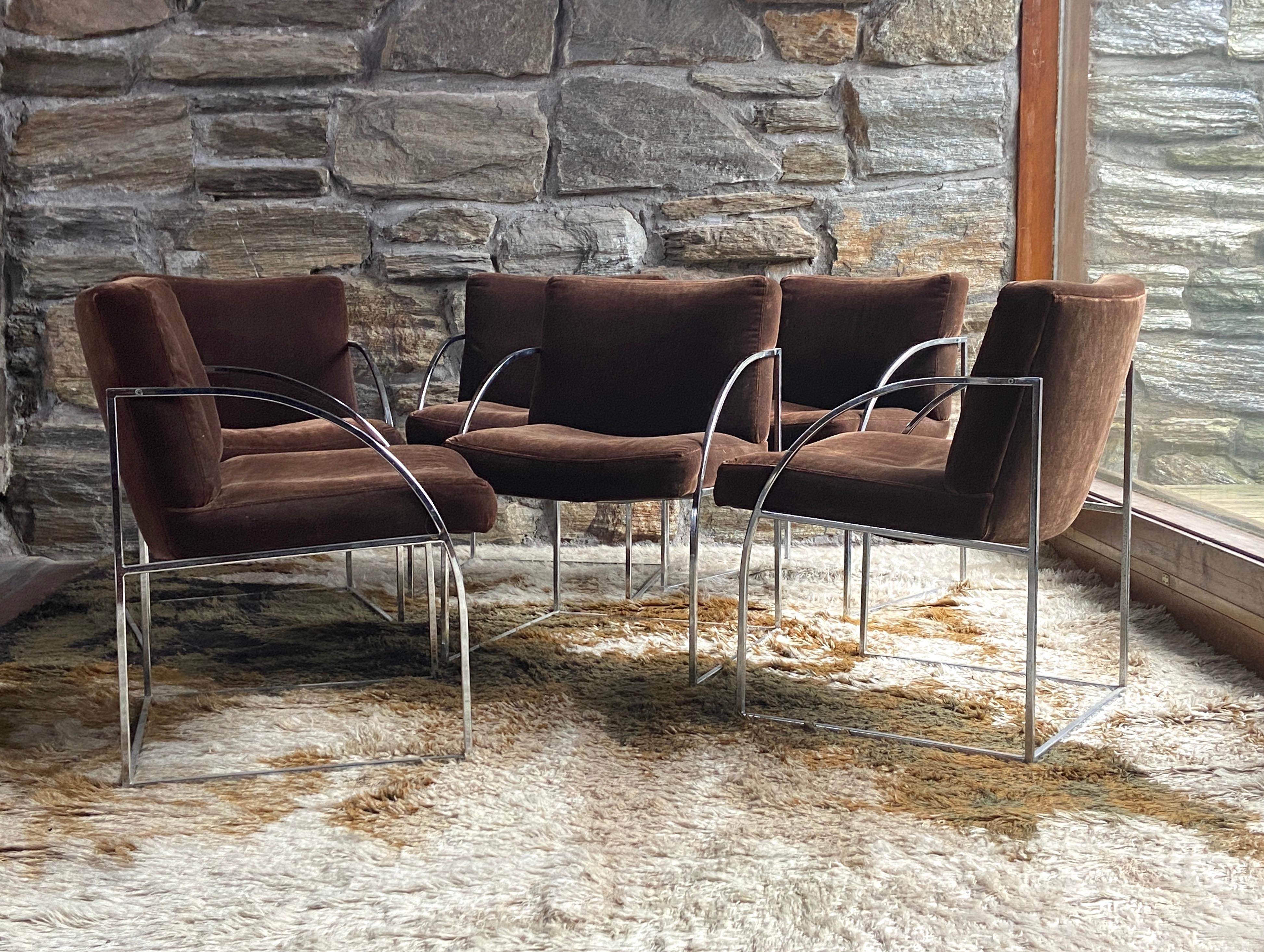 Set of six Milo Baughman for Thayer Coggin chrome dining chairs In Good Condition In Liberty, NY