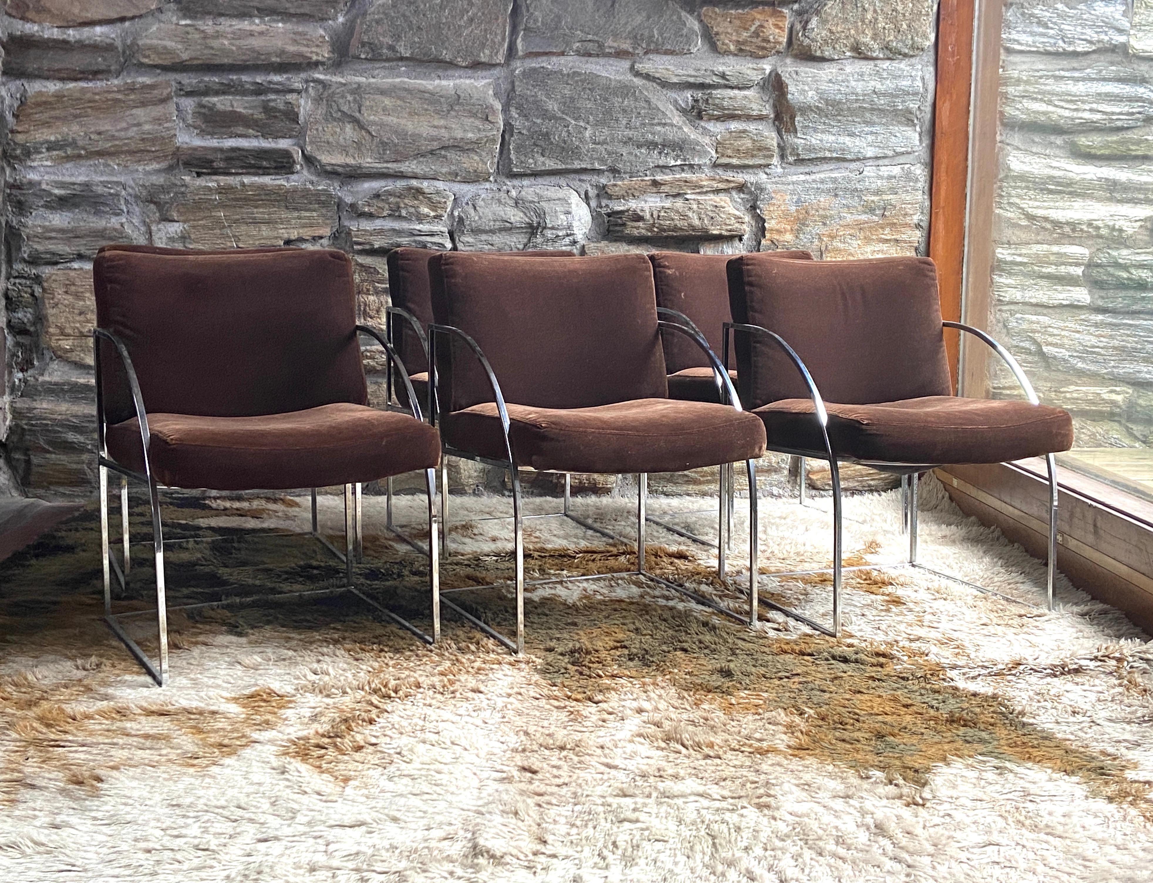Late 20th Century Set of six Milo Baughman for Thayer Coggin chrome dining chairs