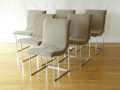 Set of Six Milo Baughman for Thayer Coggin Chrome Dining Chairs with Scoop Seats