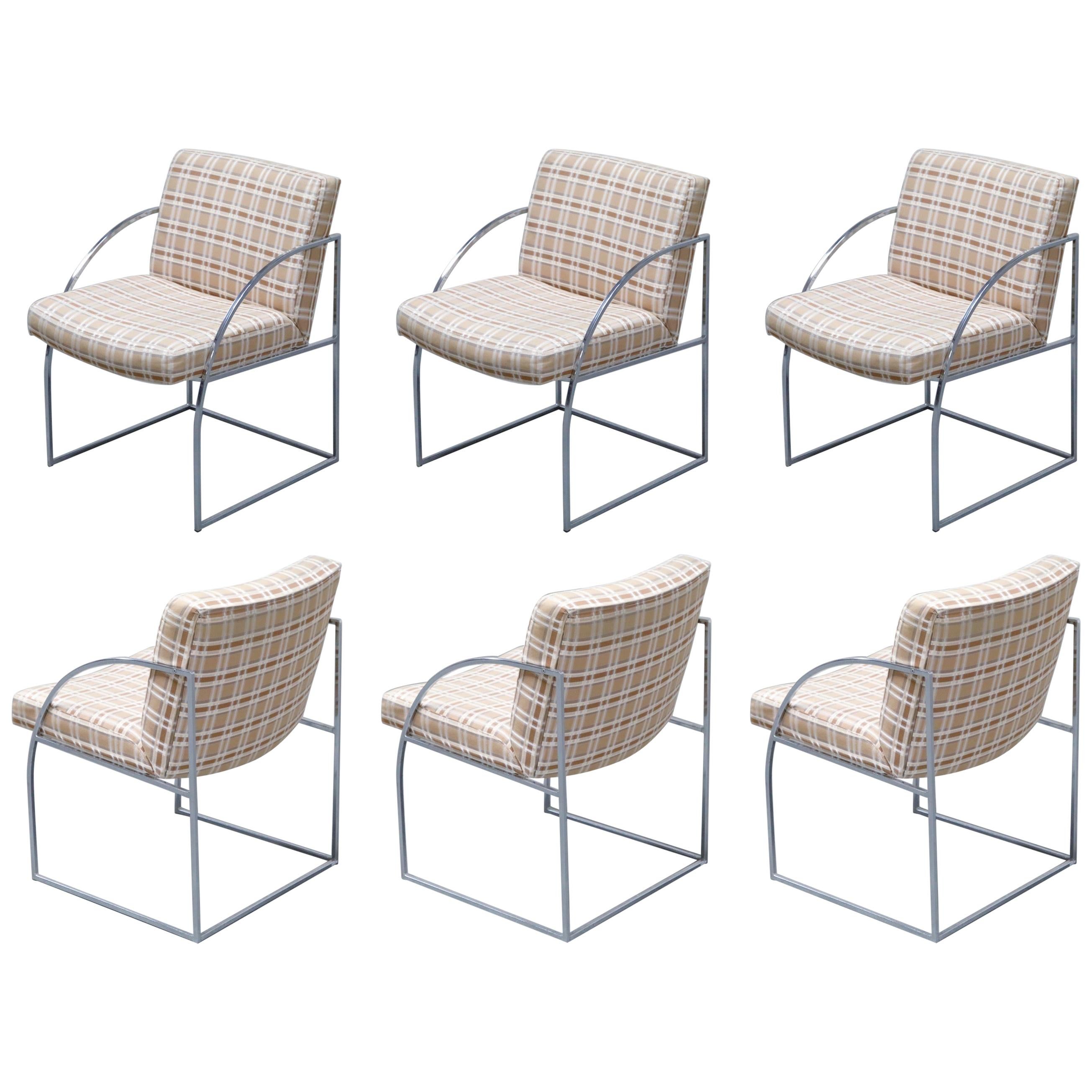 Set of Six Milo Baughman for Thayer Coggin Thinline Chrome Dining Chairs, 1970s