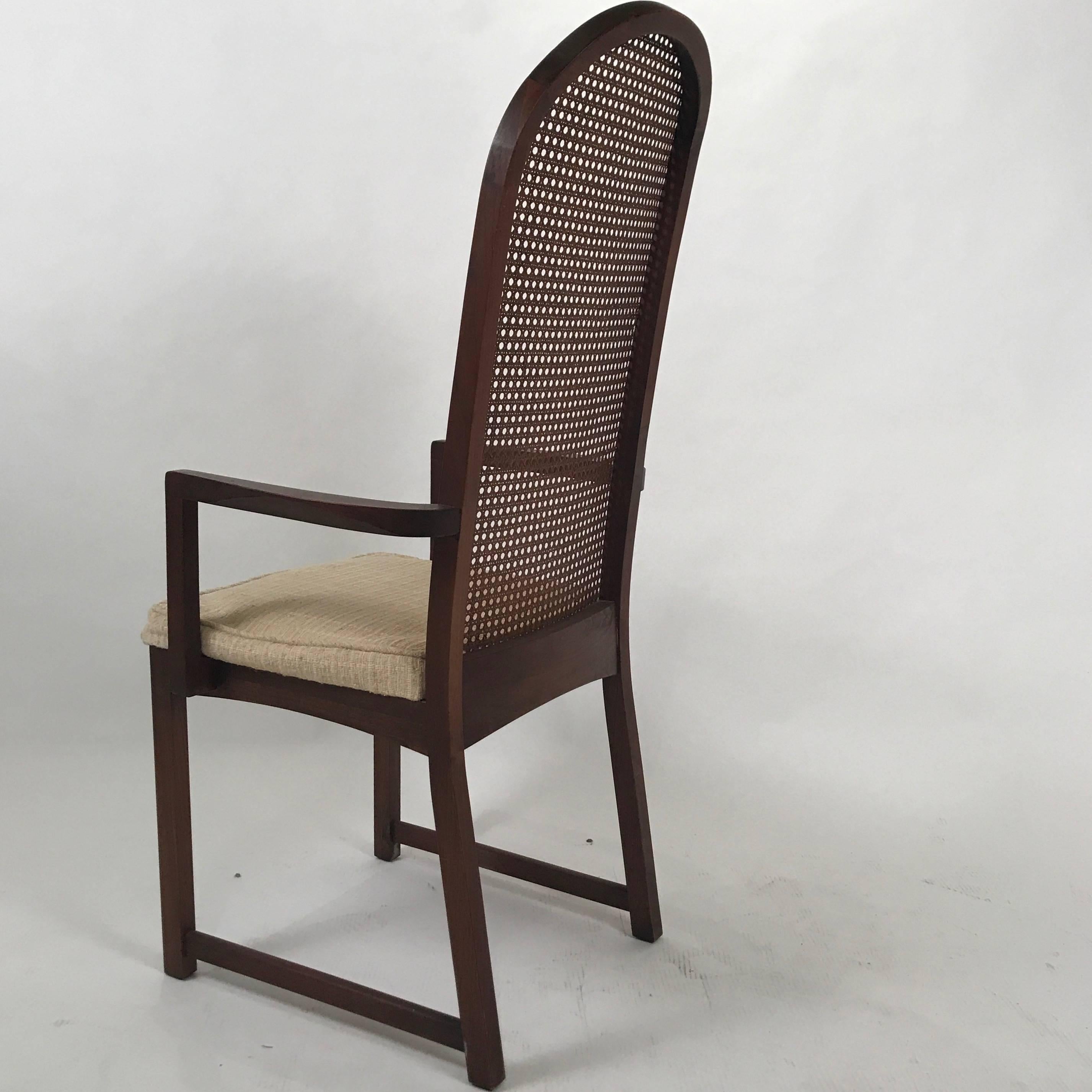Set of Six Milo Baughman High Back Cane and Walnut Dining Chairs for Directional 1