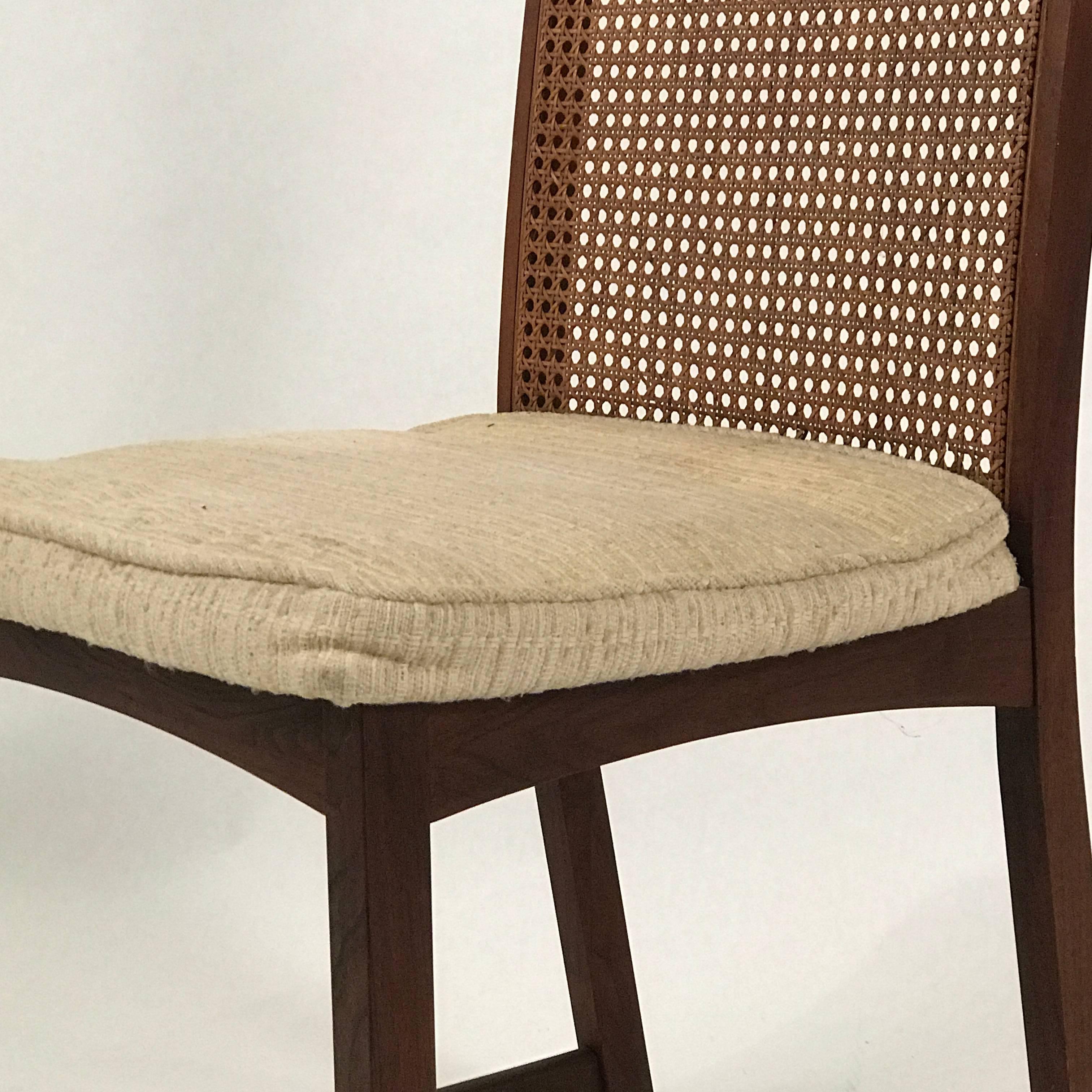 Mid-Century Modern Set of Six Milo Baughman High Back Cane and Walnut Dining Chairs for Directional