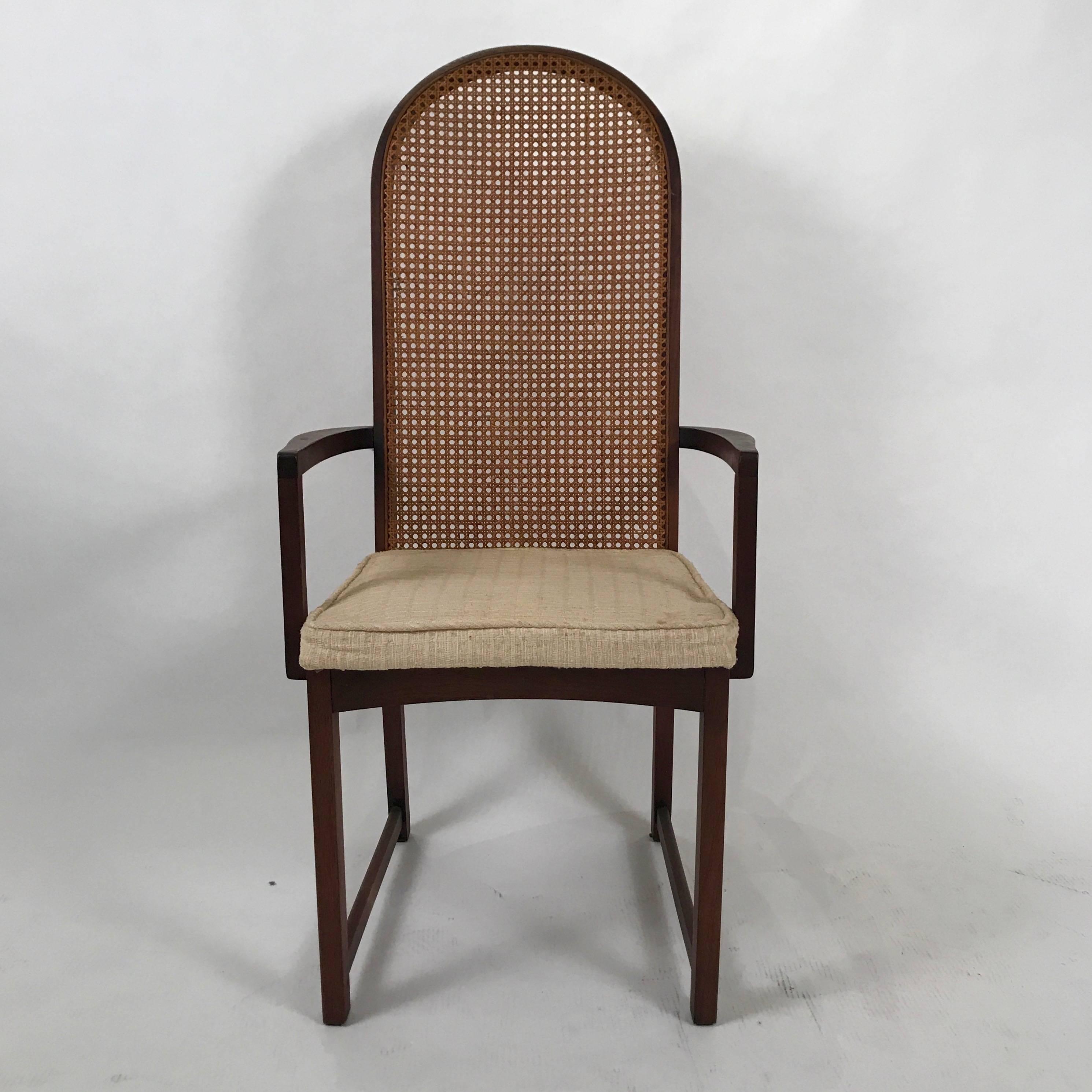 American Set of Six Milo Baughman High Back Cane and Walnut Dining Chairs for Directional