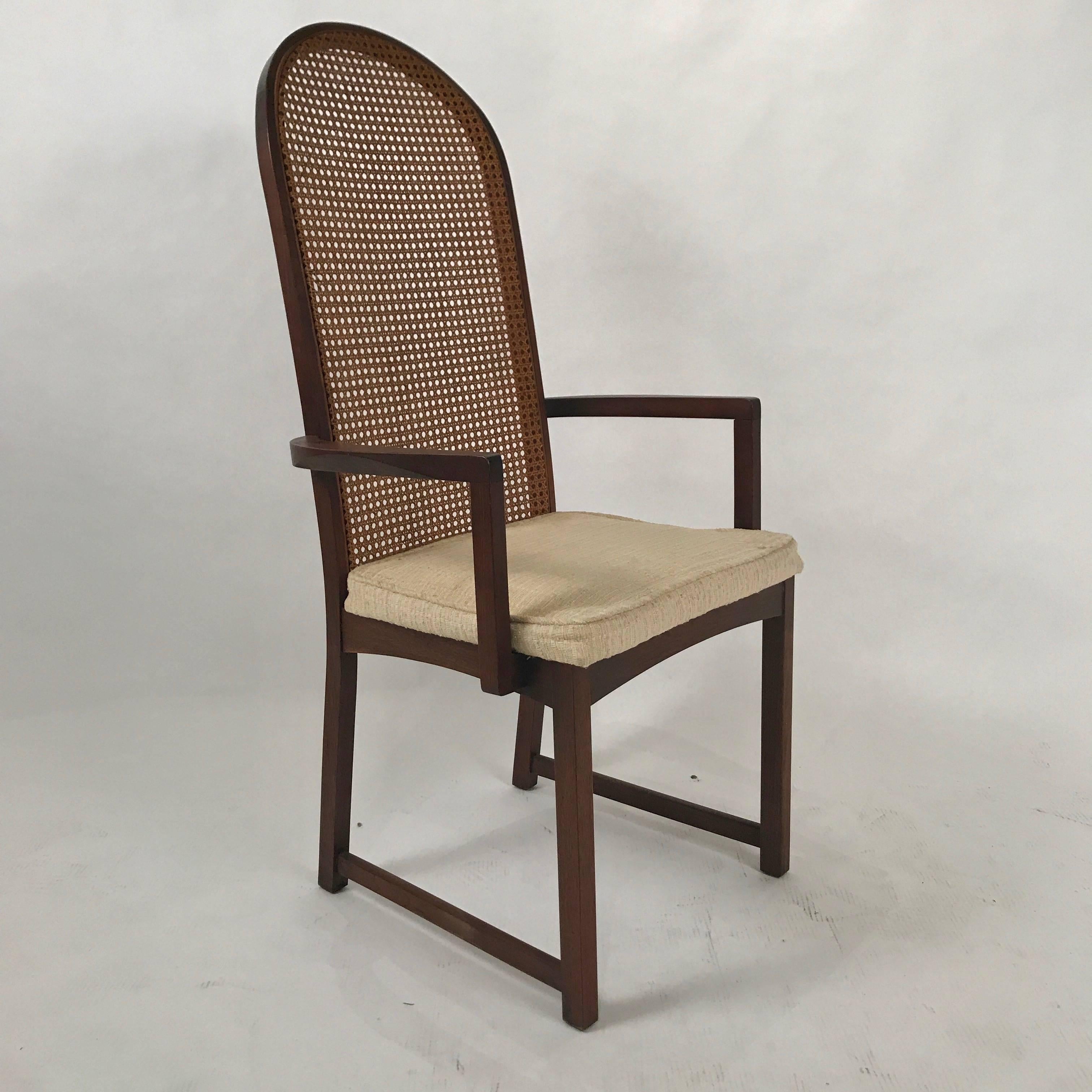 Caning Set of Six Milo Baughman High Back Cane and Walnut Dining Chairs for Directional