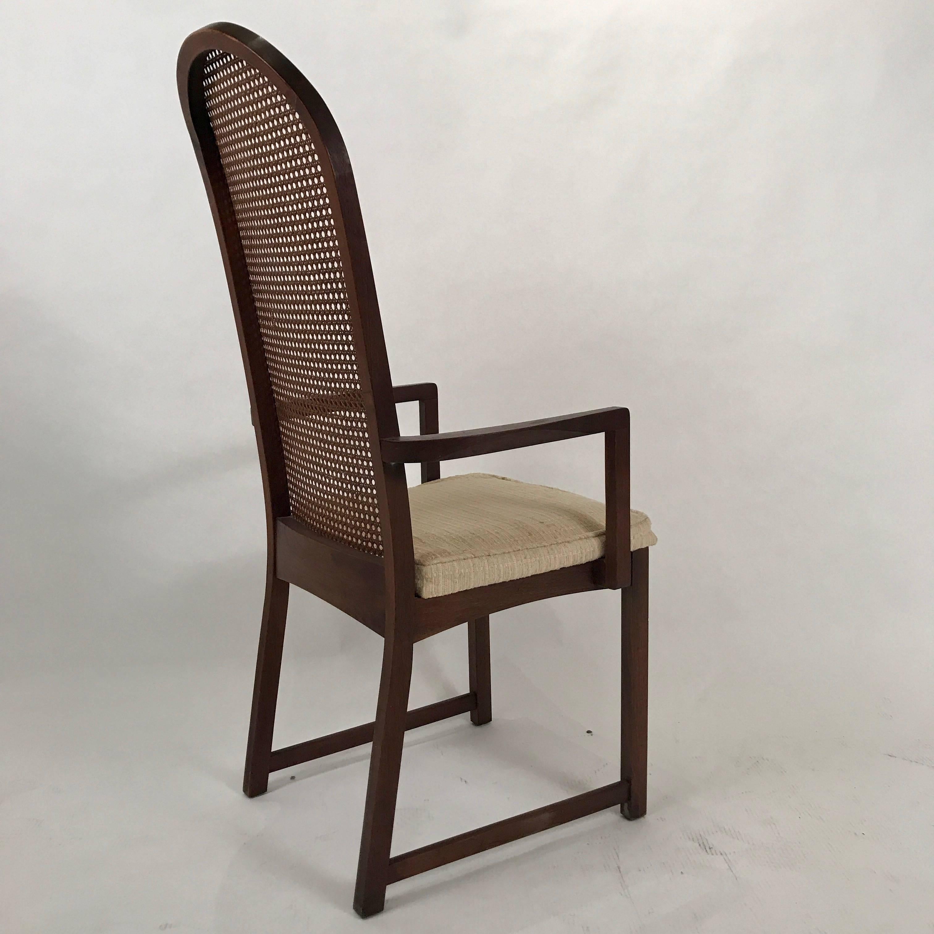 Set of Six Milo Baughman High Back Cane and Walnut Dining Chairs for Directional In Good Condition In Hudson, NY
