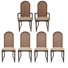 Set of Six Milo Baughman High Back Cane and Walnut Dining Chairs for Directional